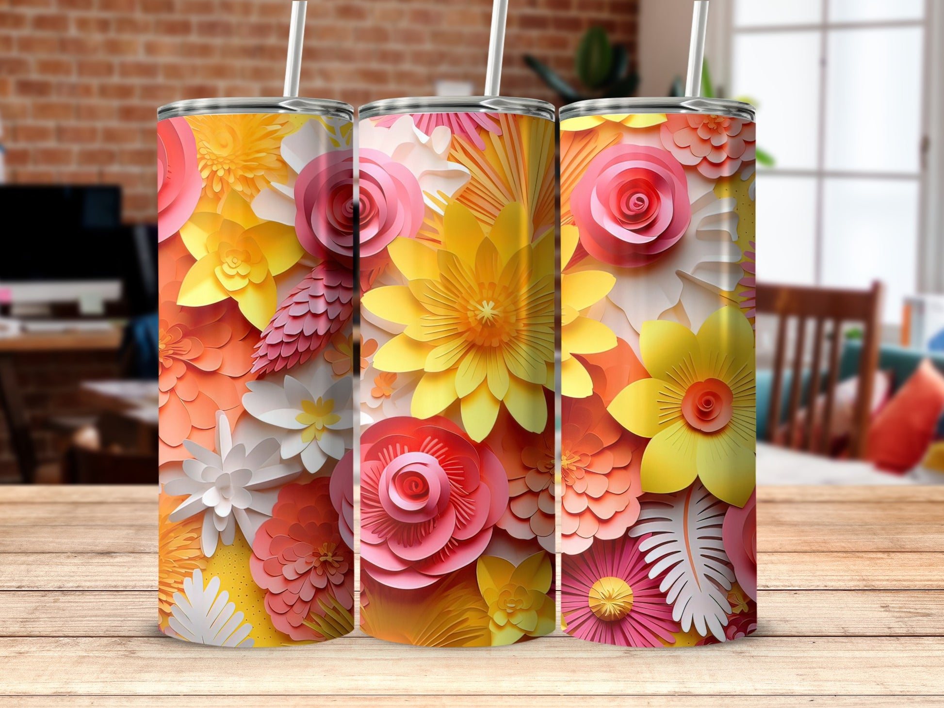 Vibrant Floral Design Tall Tumbler Unique Drinkware Product