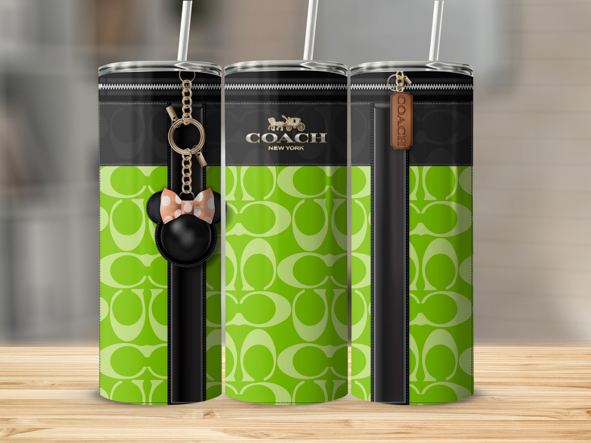 Green and Black Coach New York Tumbler with Charm