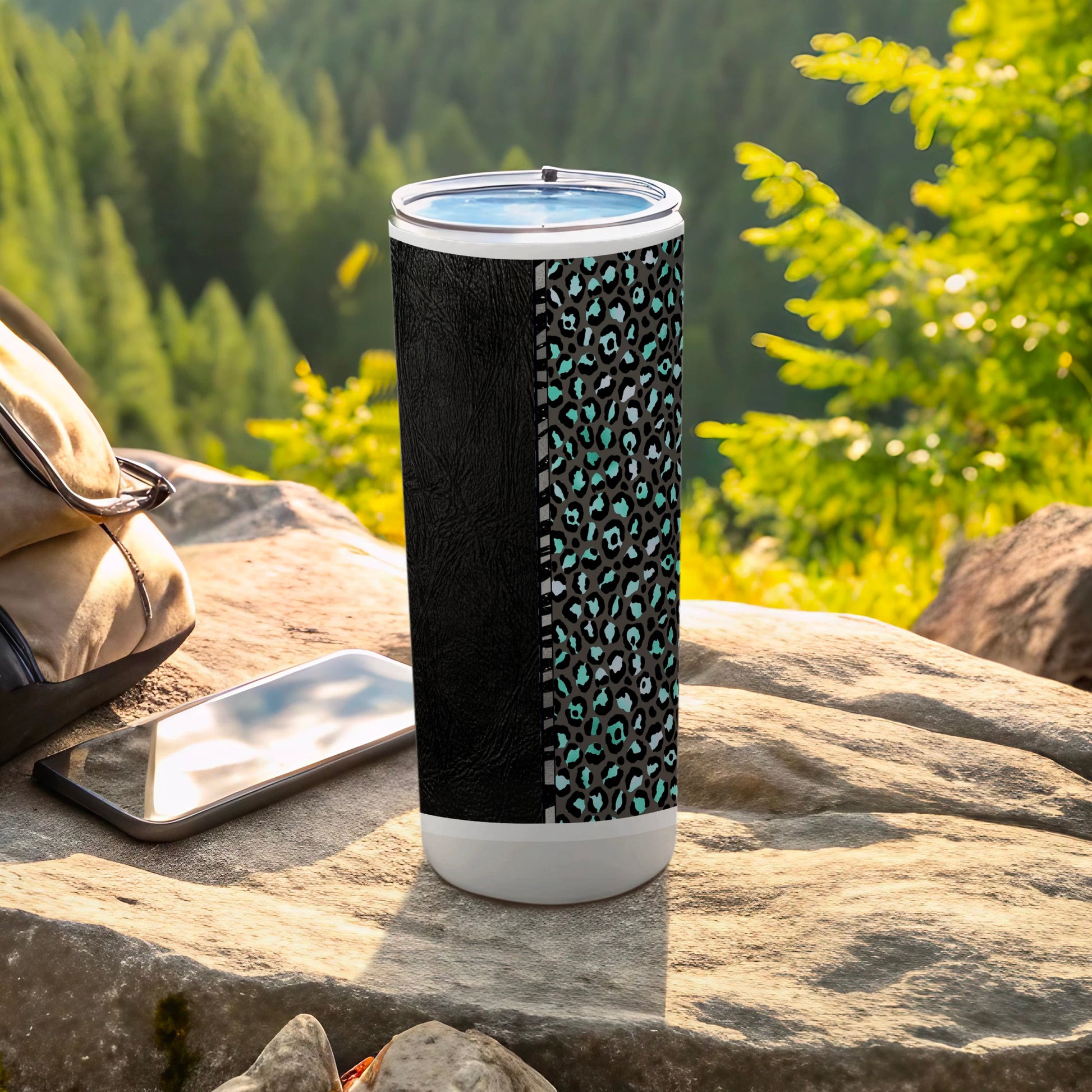 Black Textured Teal Leopard Print Gray Tumbler product type
