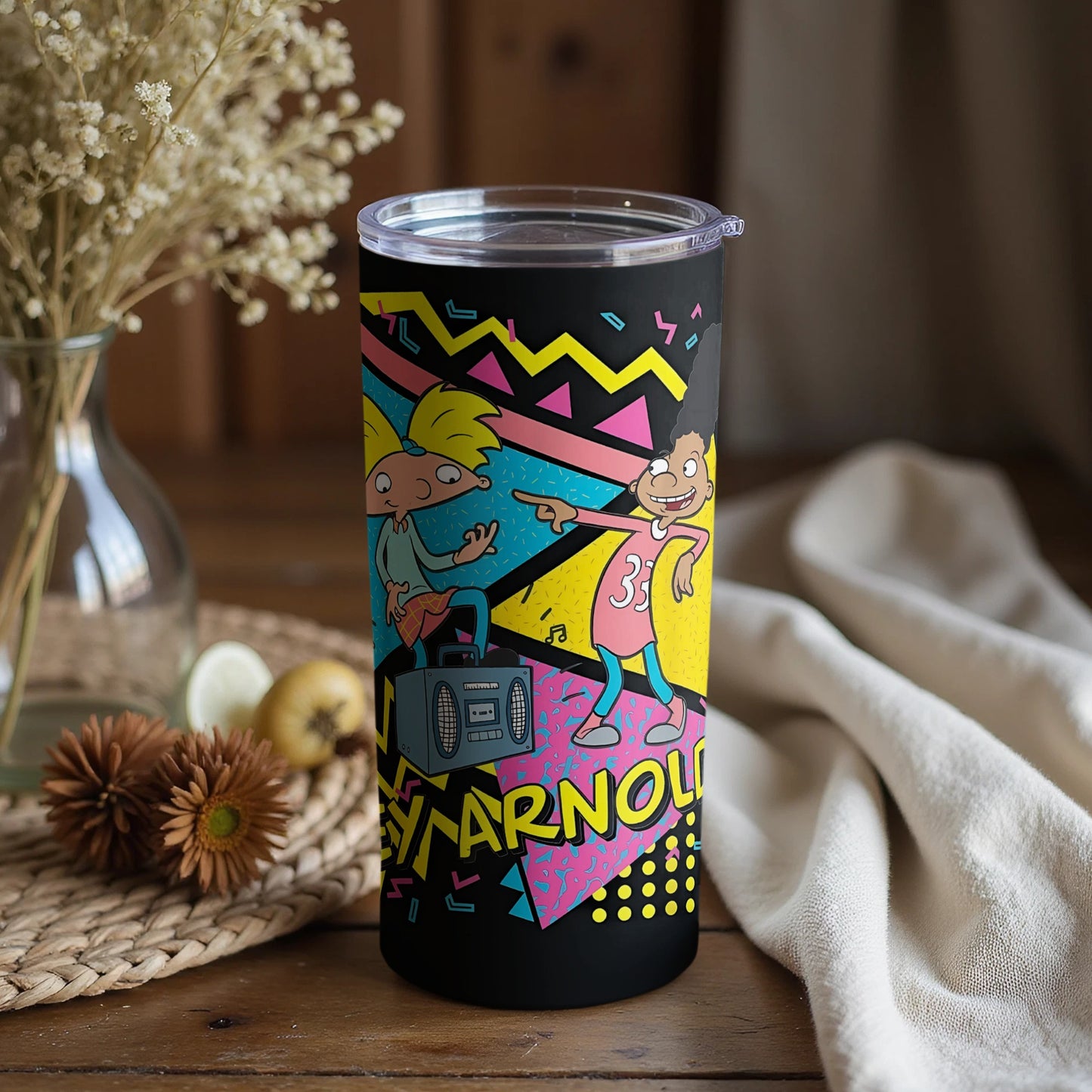 Retro Hey Arnold Themed Tumbler Colorful Design