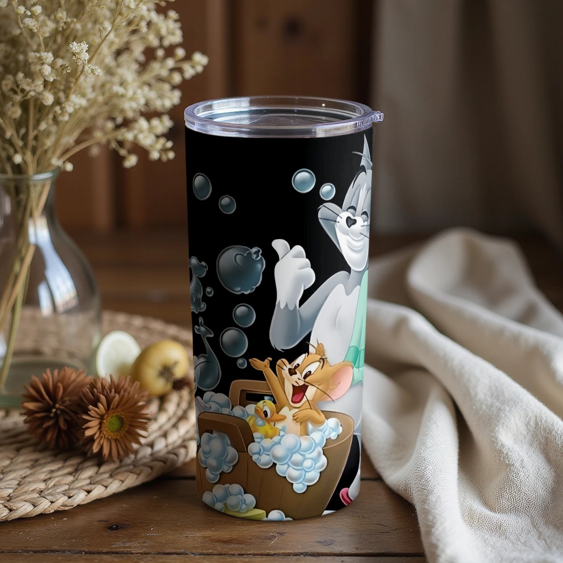 Cartoon Cat and Mouse Bubble Bath Tumbler Cup