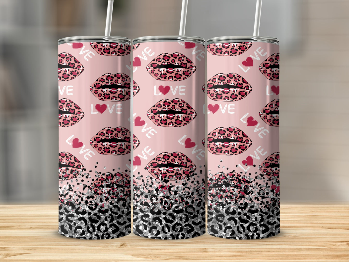 Love and Leopard Print Lip Pattern Tumbler Design