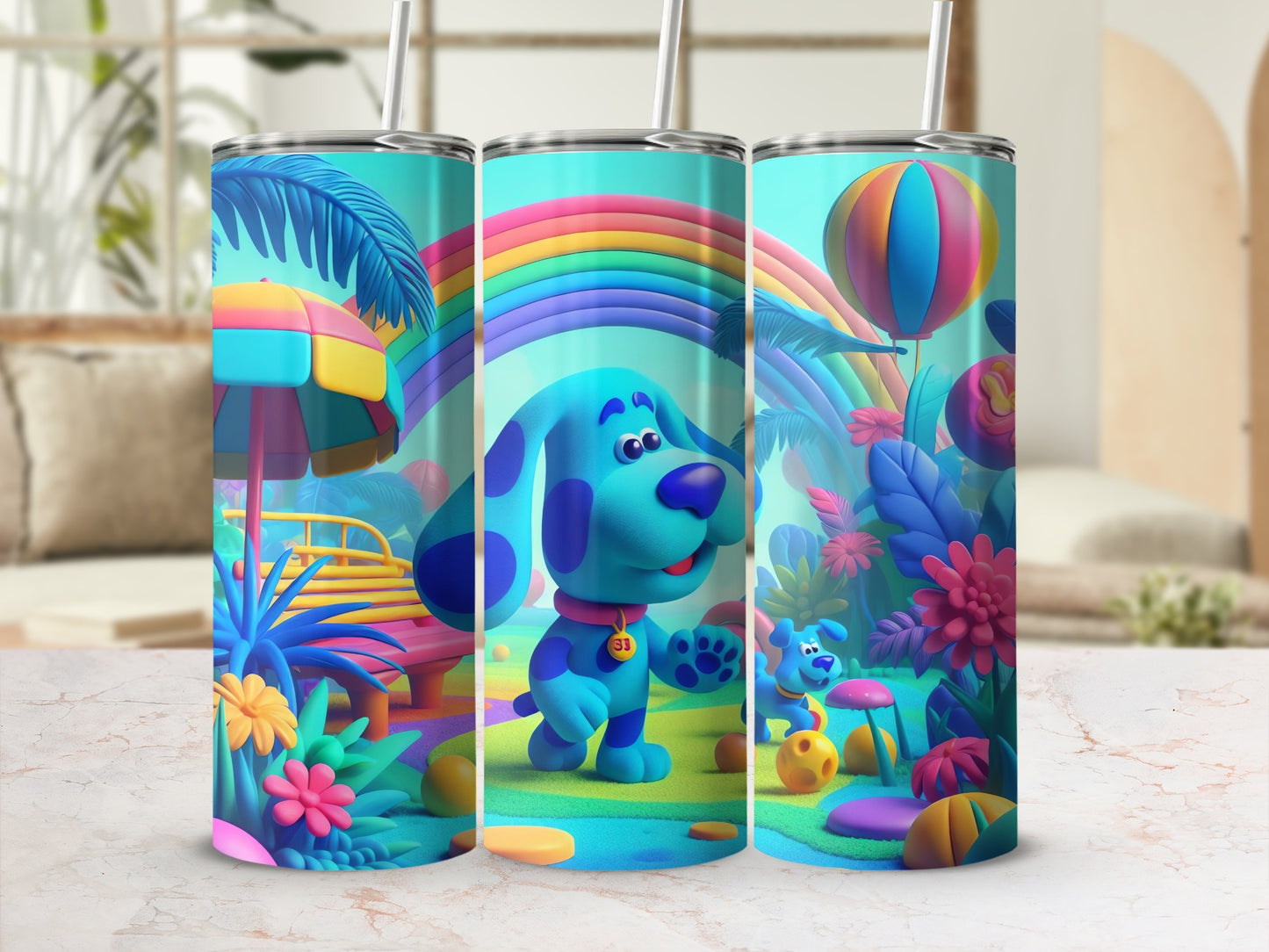 Colorful Rainbow Dog Design Insulated Tumbler Cup