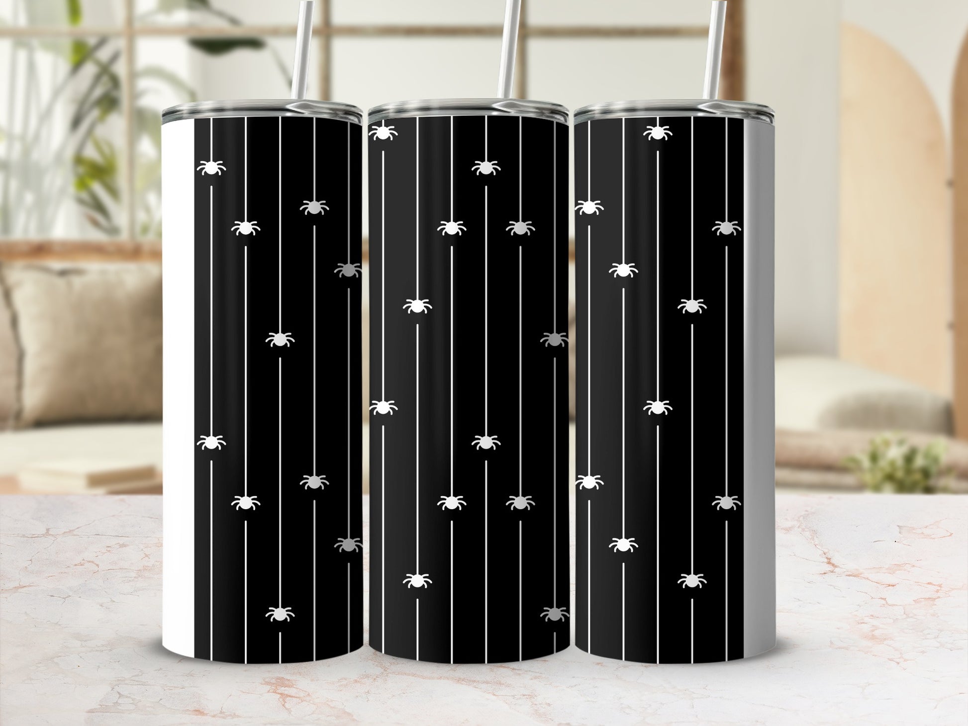Black White Spider Stripe Design Halloween Spooky Tumbler product type