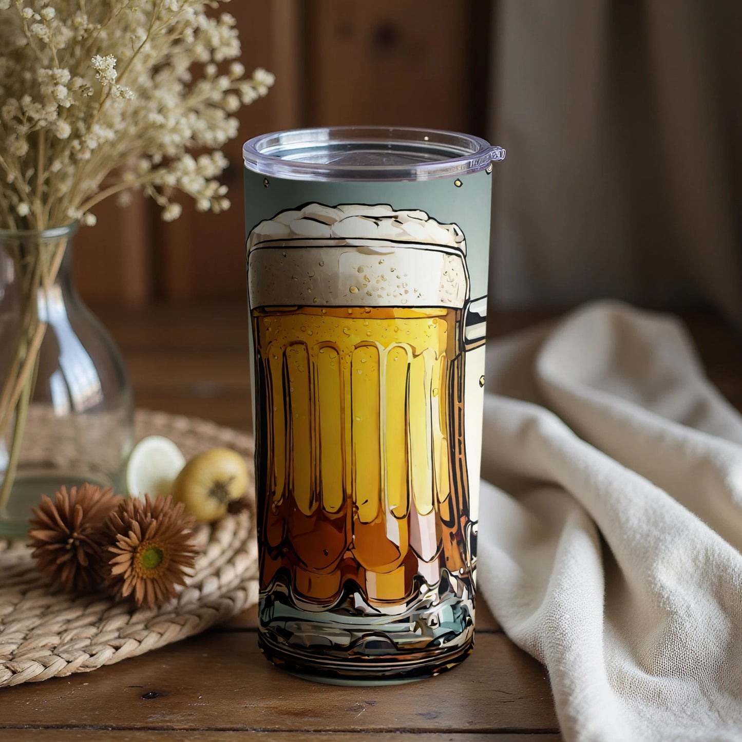 Beer Mug with Foamy Top Illustration Tumbler Cup