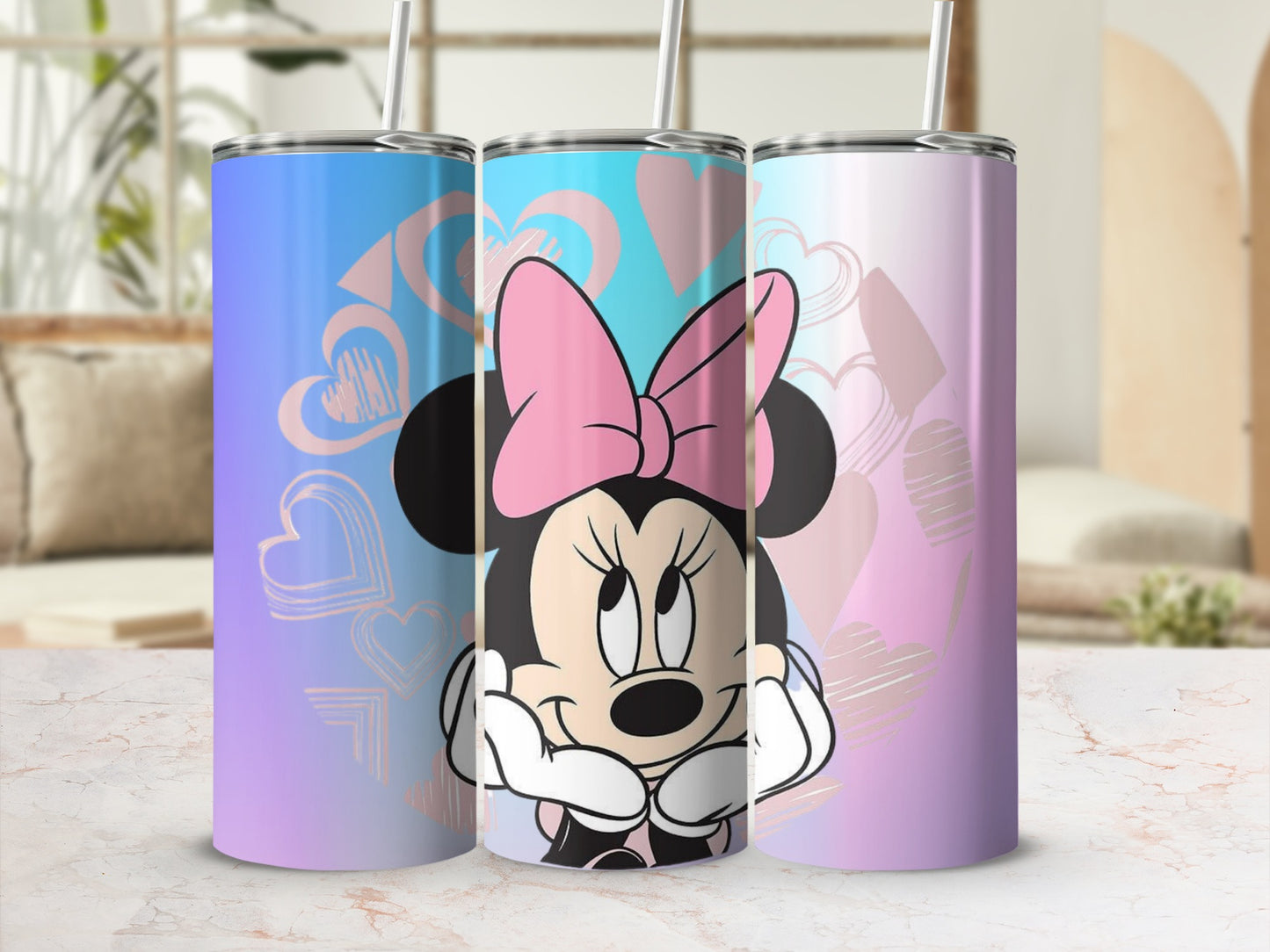 Minnie Mouse Tumbler with Colorful Heart Patterns