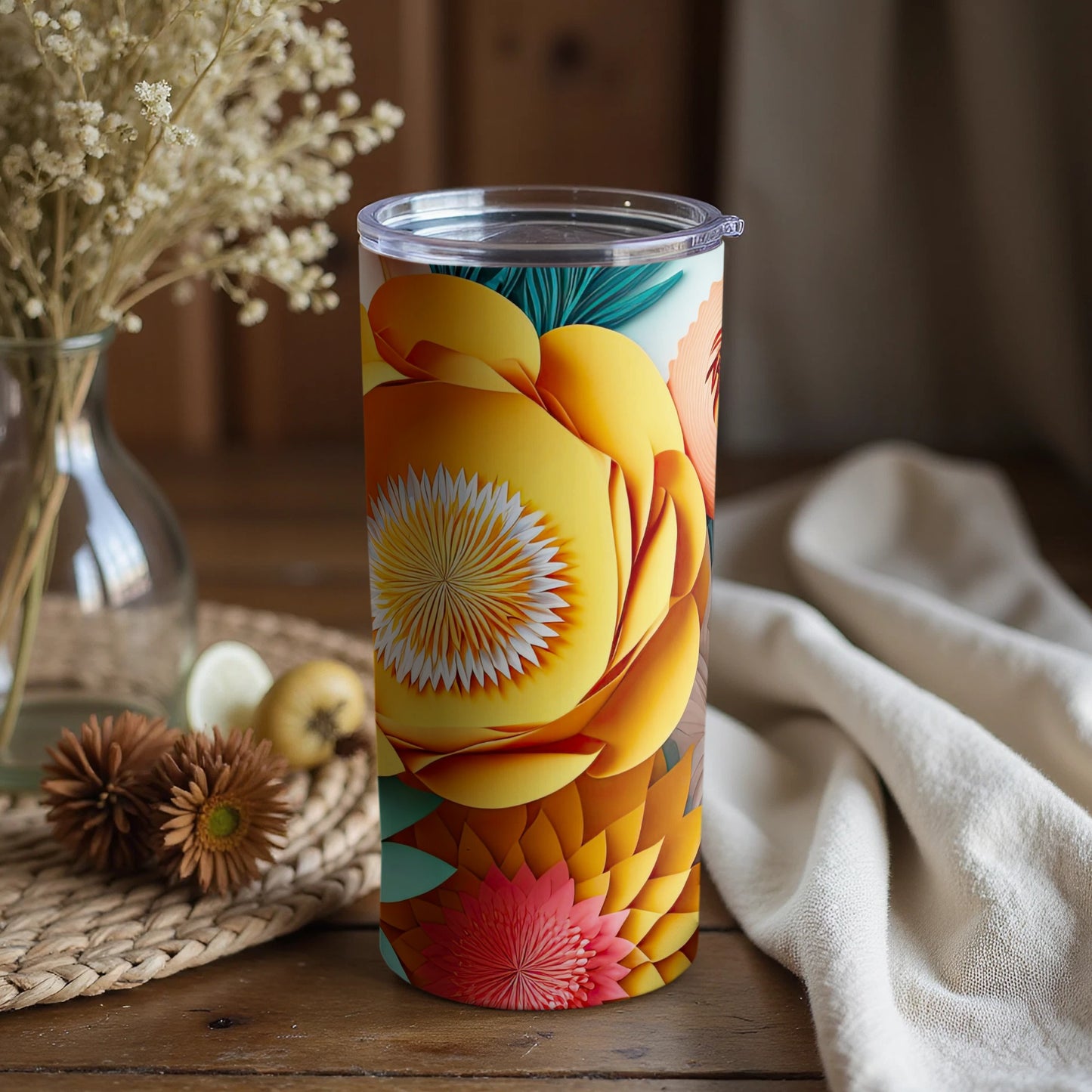Vibrant Floral Pattern Insulated Tumbler for Beverages