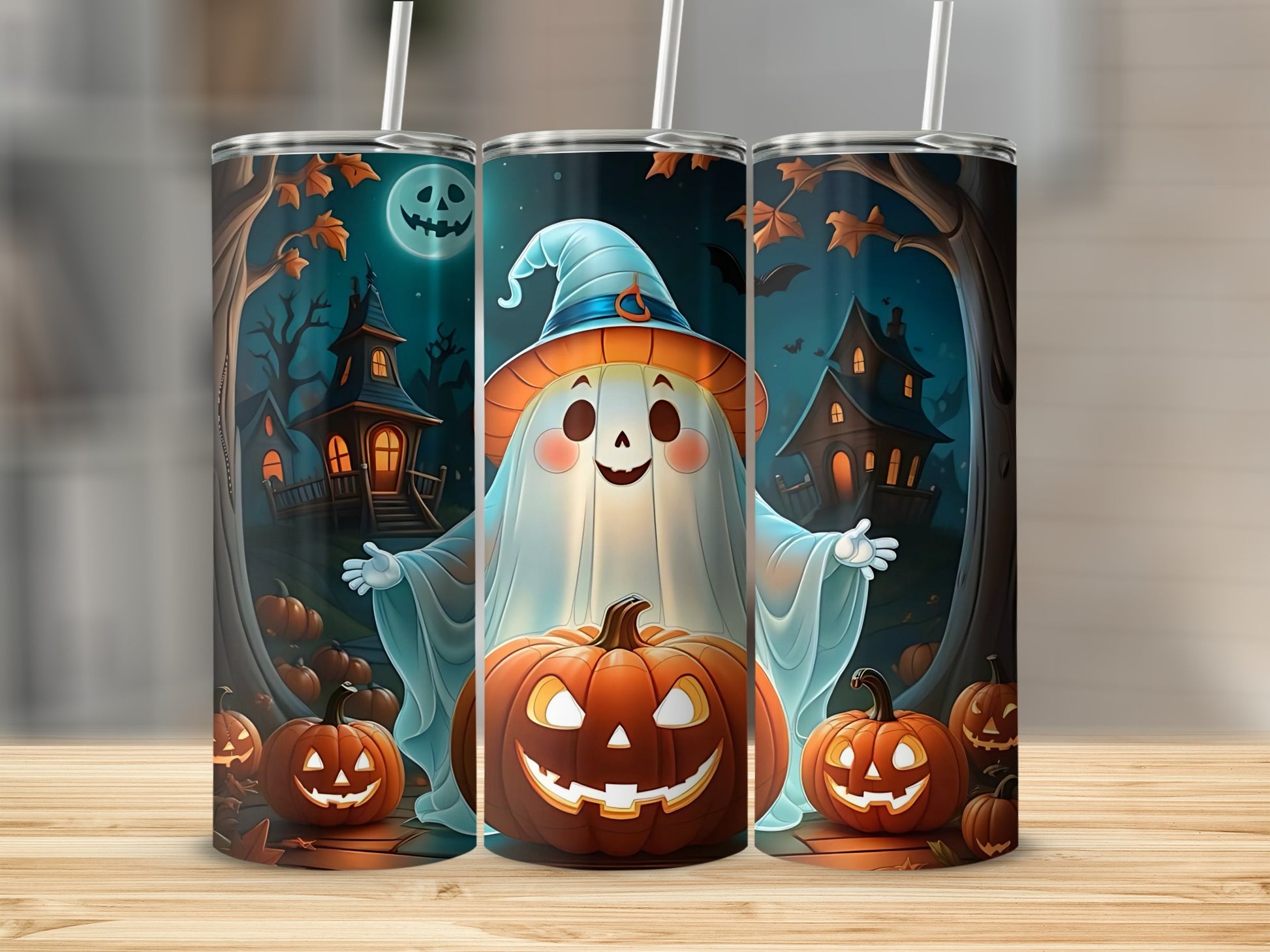 Halloween Ghost and Pumpkin Haunted House Tumbler