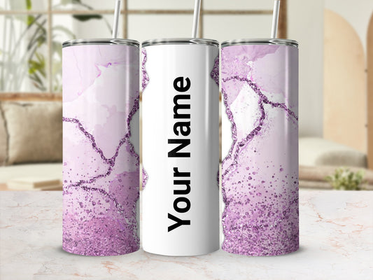 Personalized Purple Glitter Marbled Tumbler with Custom Name