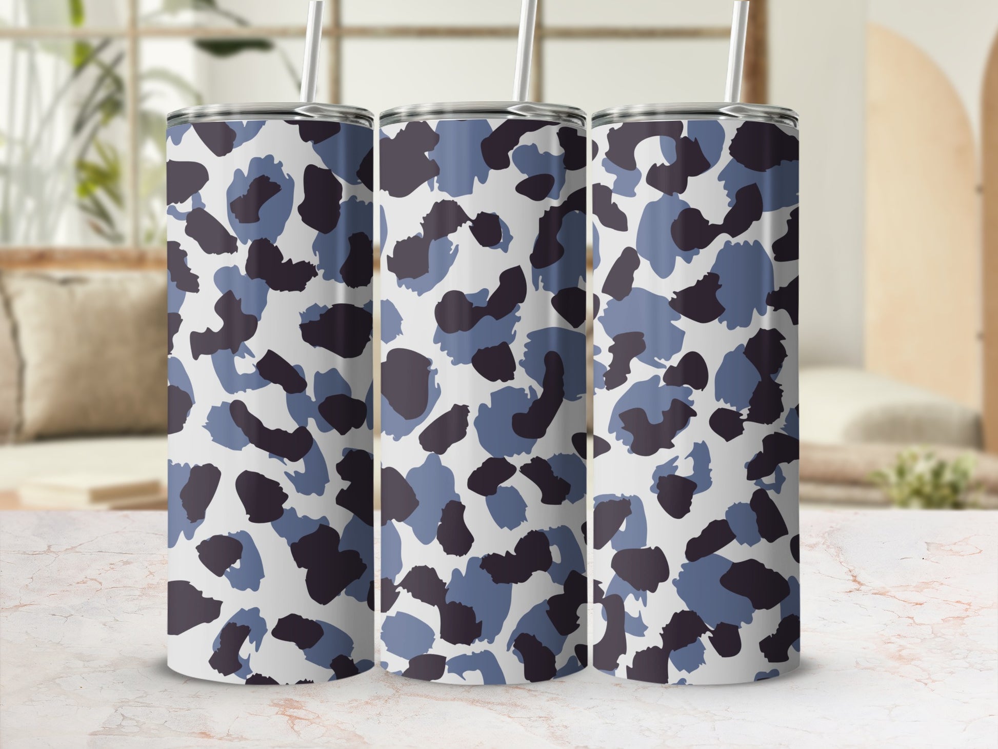 Blue and Black Abstract Patterned Insulated Tumbler