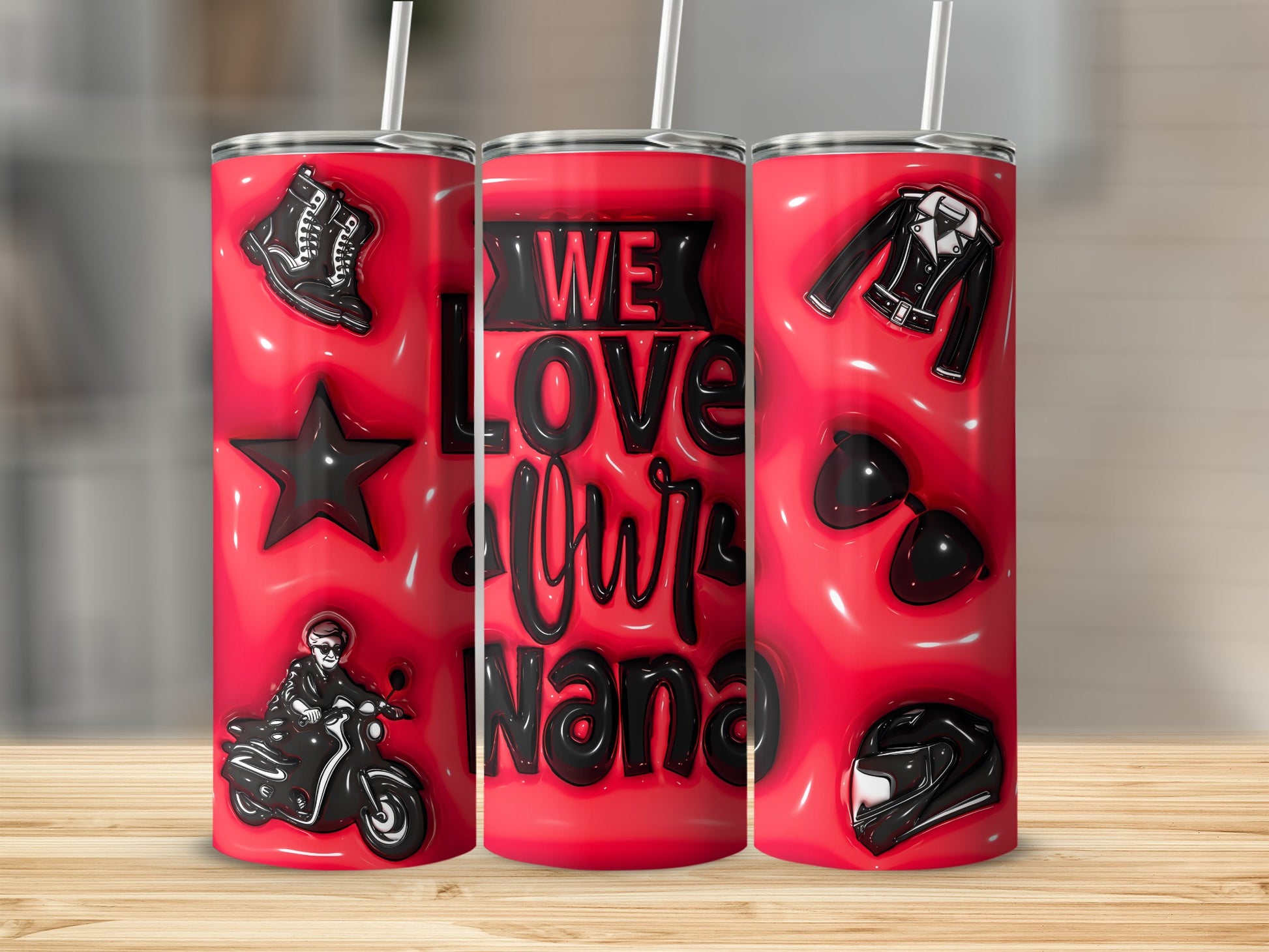 WE LOVE OUR NANA Red Biker Theme Tumbler Product Type