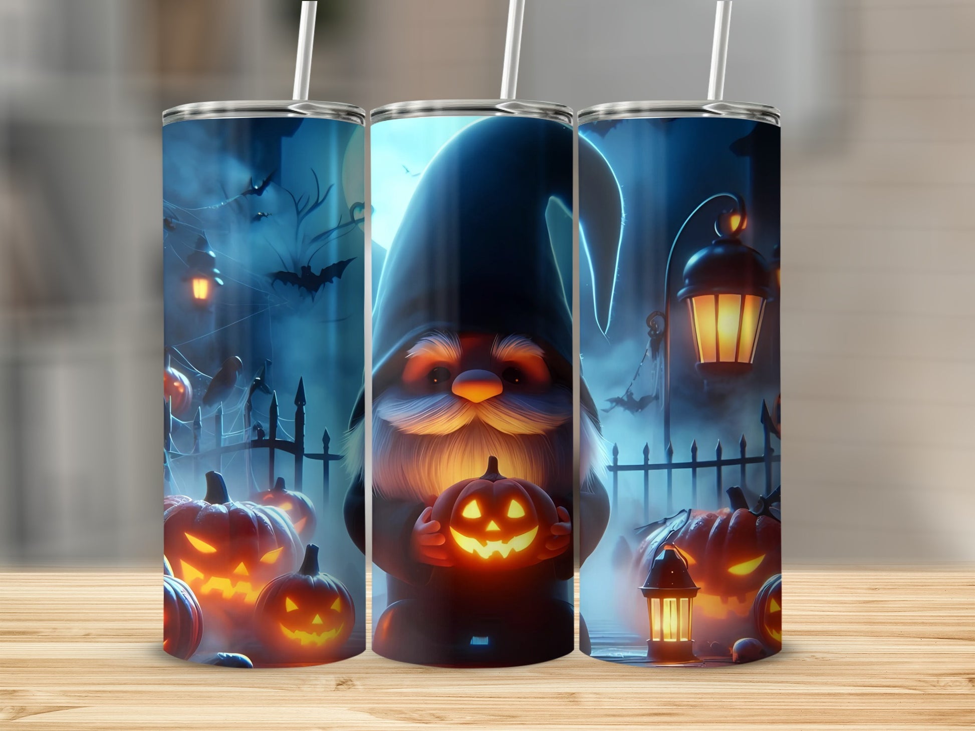 Halloween Gnome and Pumpkins Illustration Tumbler