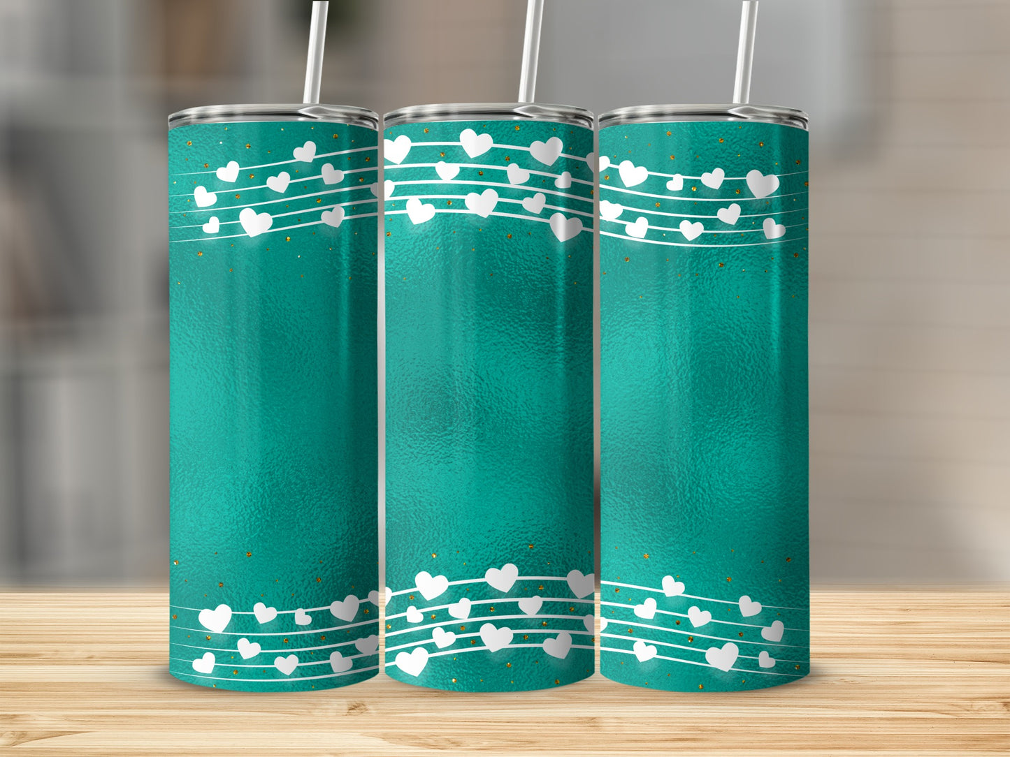 Teal Tumbler with White Heart Accents for Drink Lovers