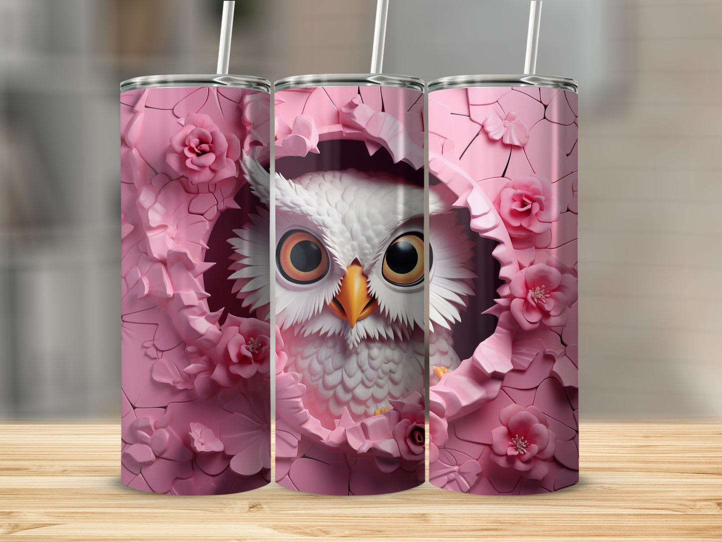 Adorable Owl Pink Floral Breakthrough Design Tumbler product type
Owl tumbler, Pink floral, Cute owl, Whimsical design, Bird art, Flower pattern, Animal print, Cracked effect, 3D aesthetic, Rose accents, Drink tumbler, Gift tumbler, Unique drinkware, Beverage tumbler, Artistic design, Nature theme, White owl, Trendy tumbler, Sublimation ready, Pretty design