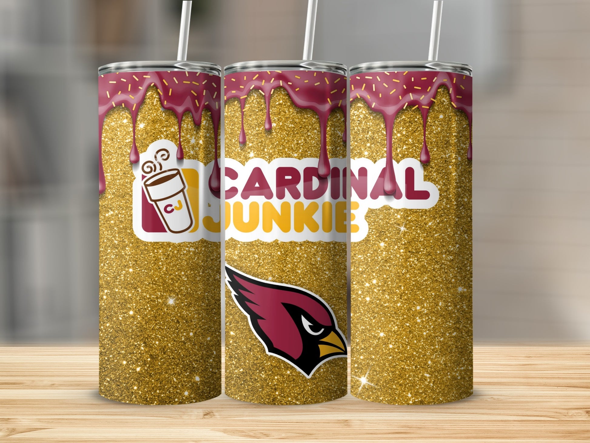 Cardinal Junkie Art Glitter Skinny Tumbler Cup