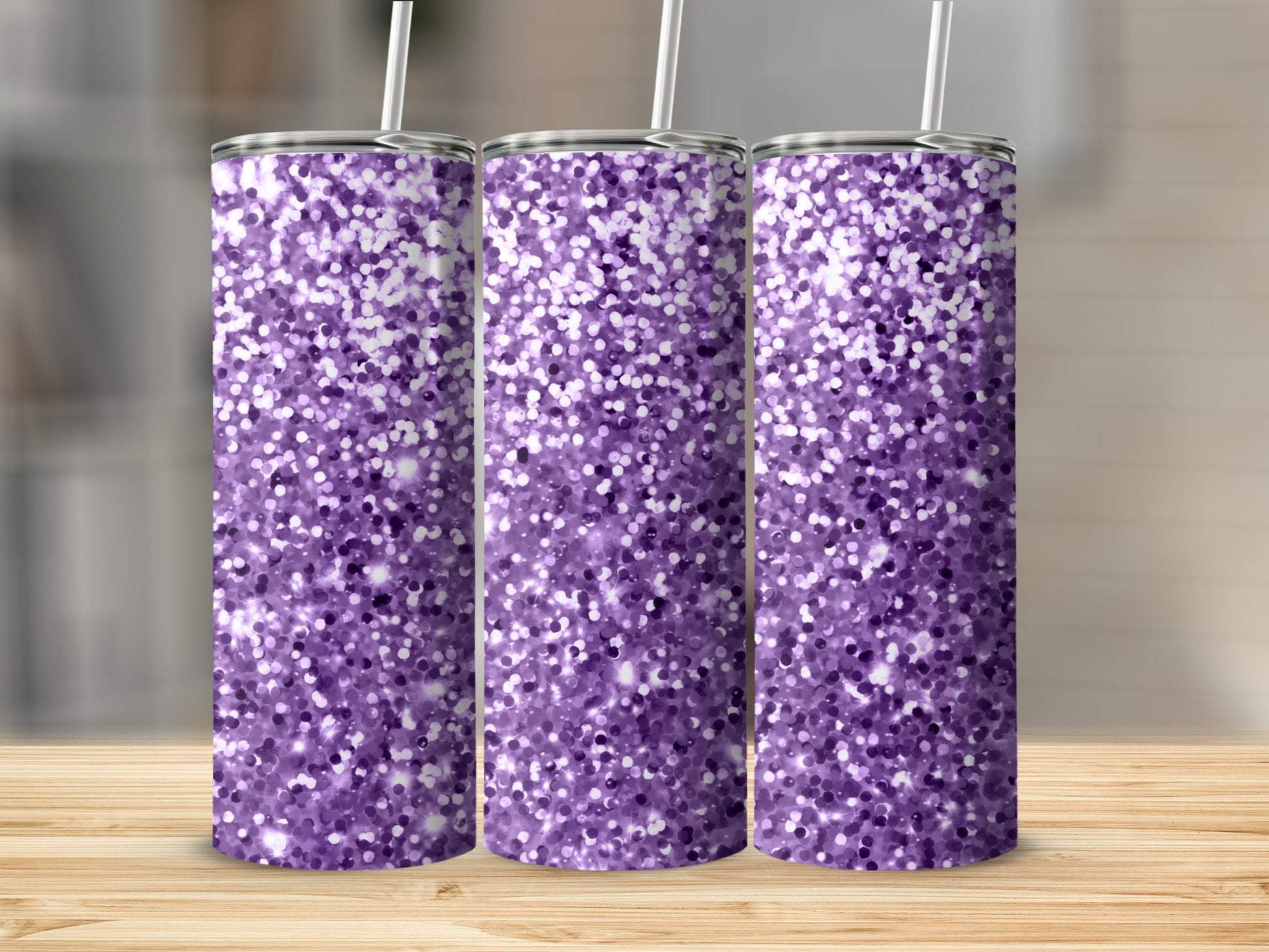 Purple Glitter Sparkle Tumbler with Straw 20 oz Cup