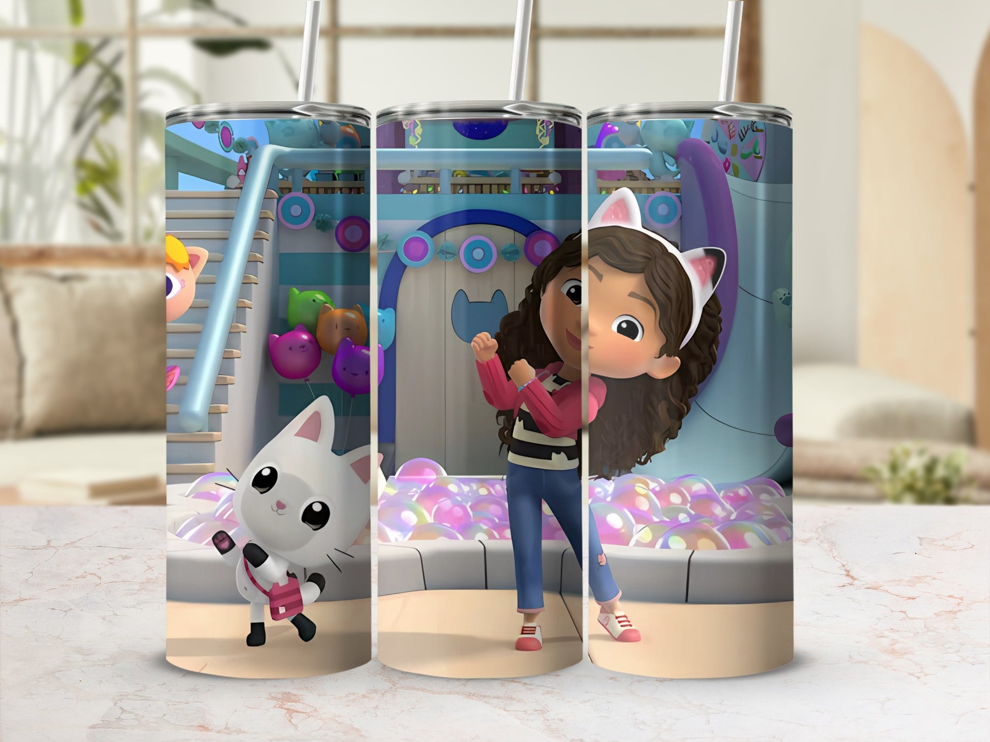 Cartoon Cat and Girl Kids Animated Design Tumbler