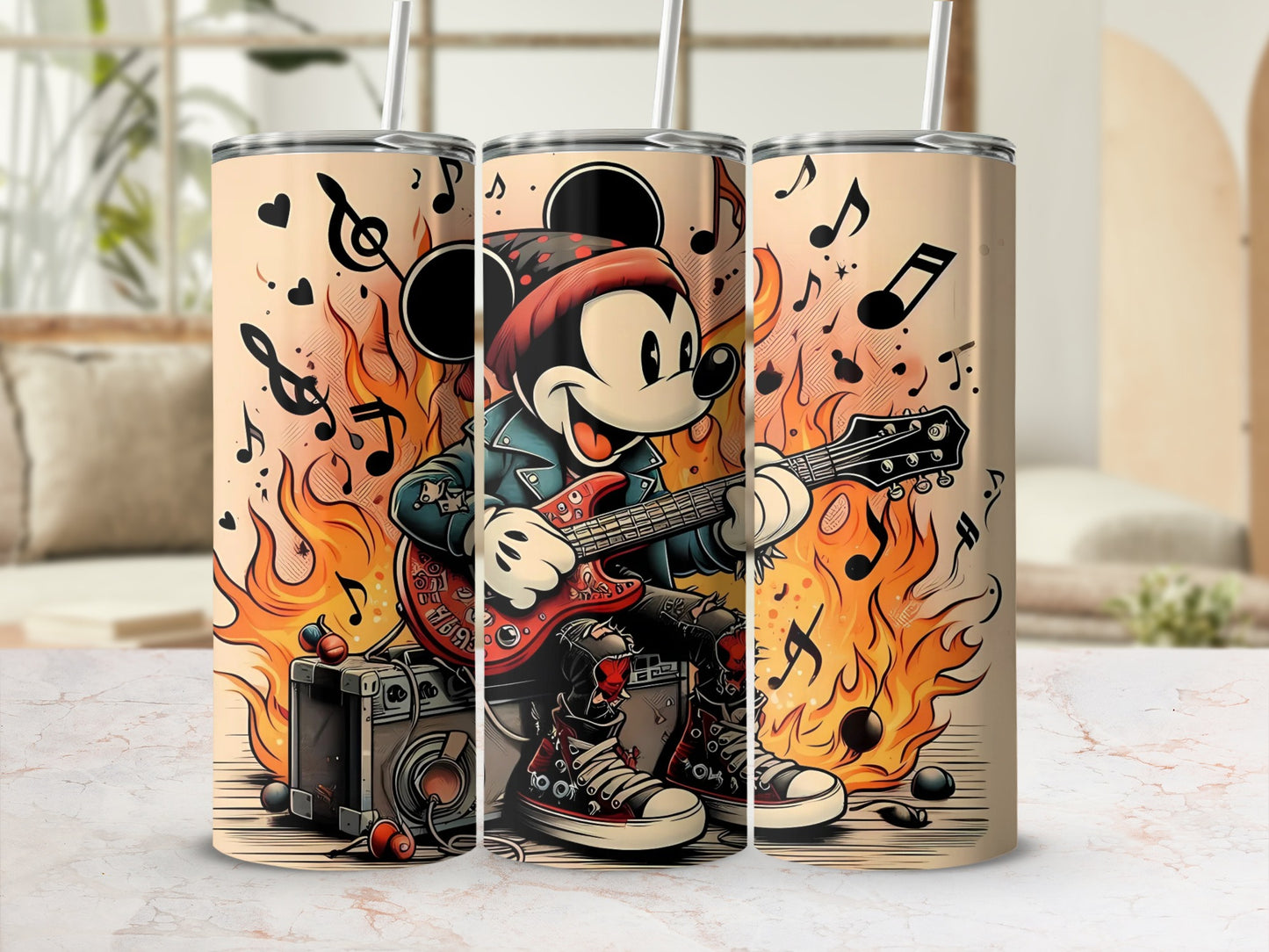 Cool Mouse Playing Guitar Flames Design Tumbler