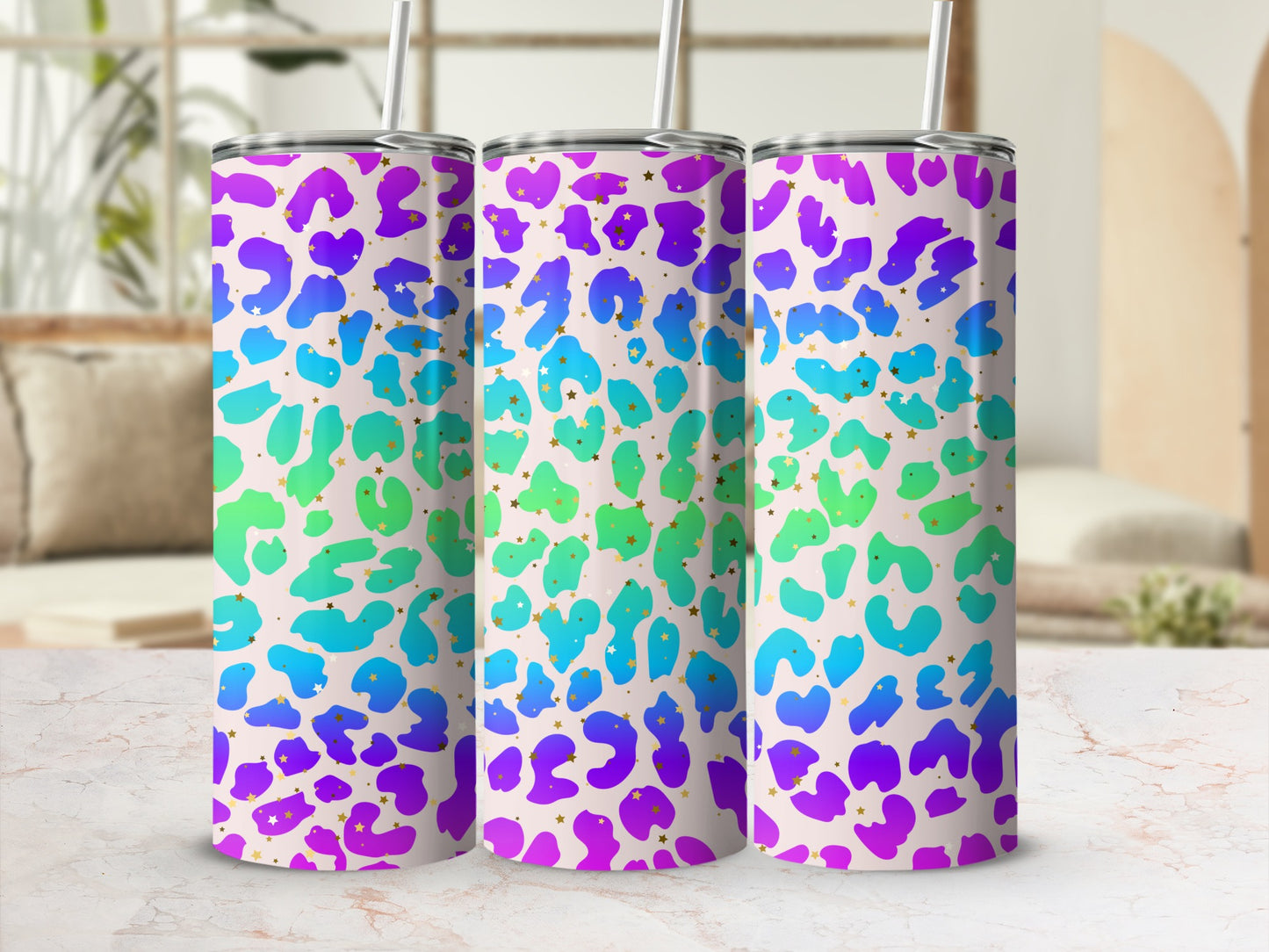 Colorful Leopard Print Stainless Steel Tumbler Cups