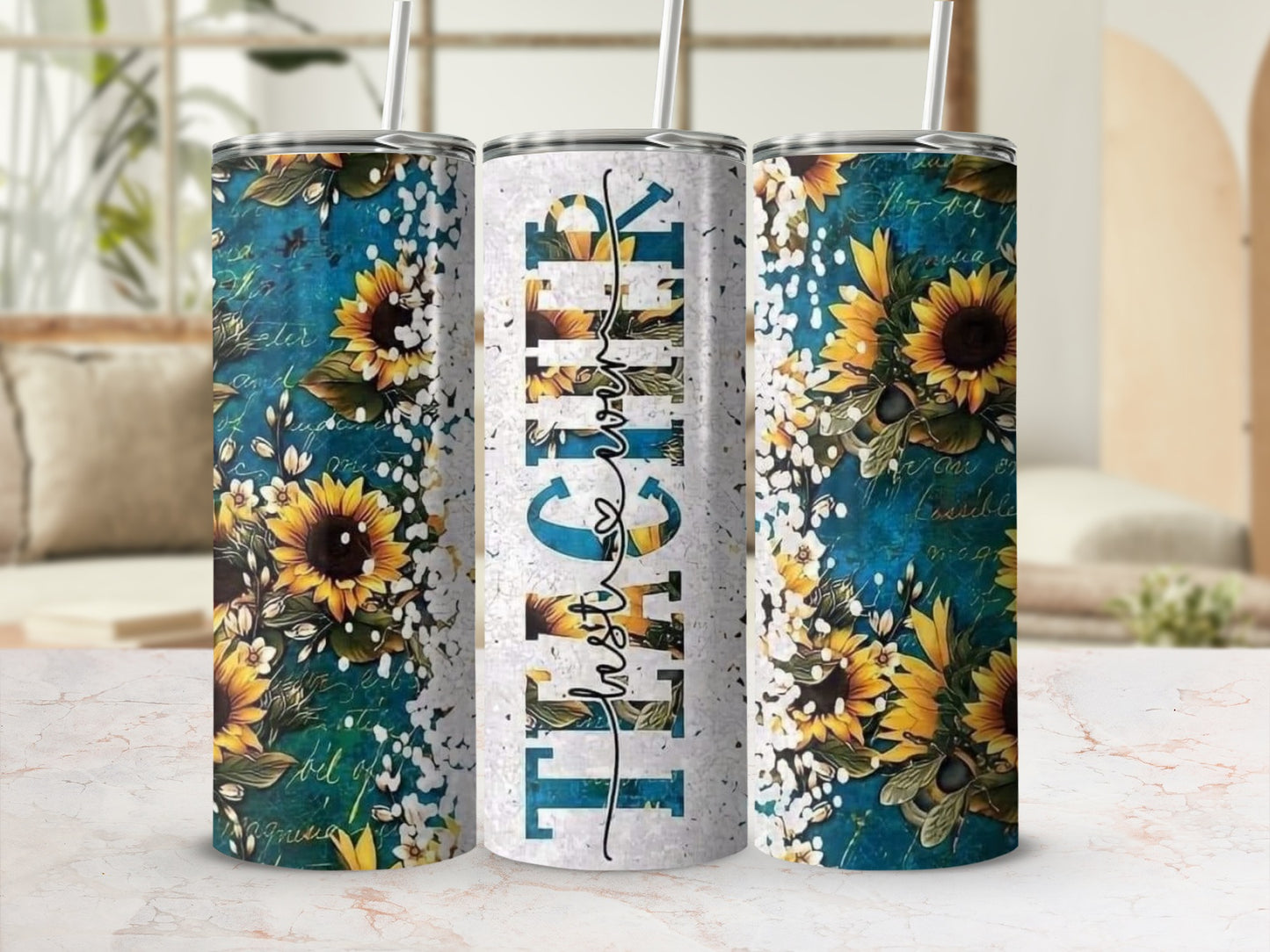 Love Teachers Design with Sunflowers Floral Pattern Tumblers