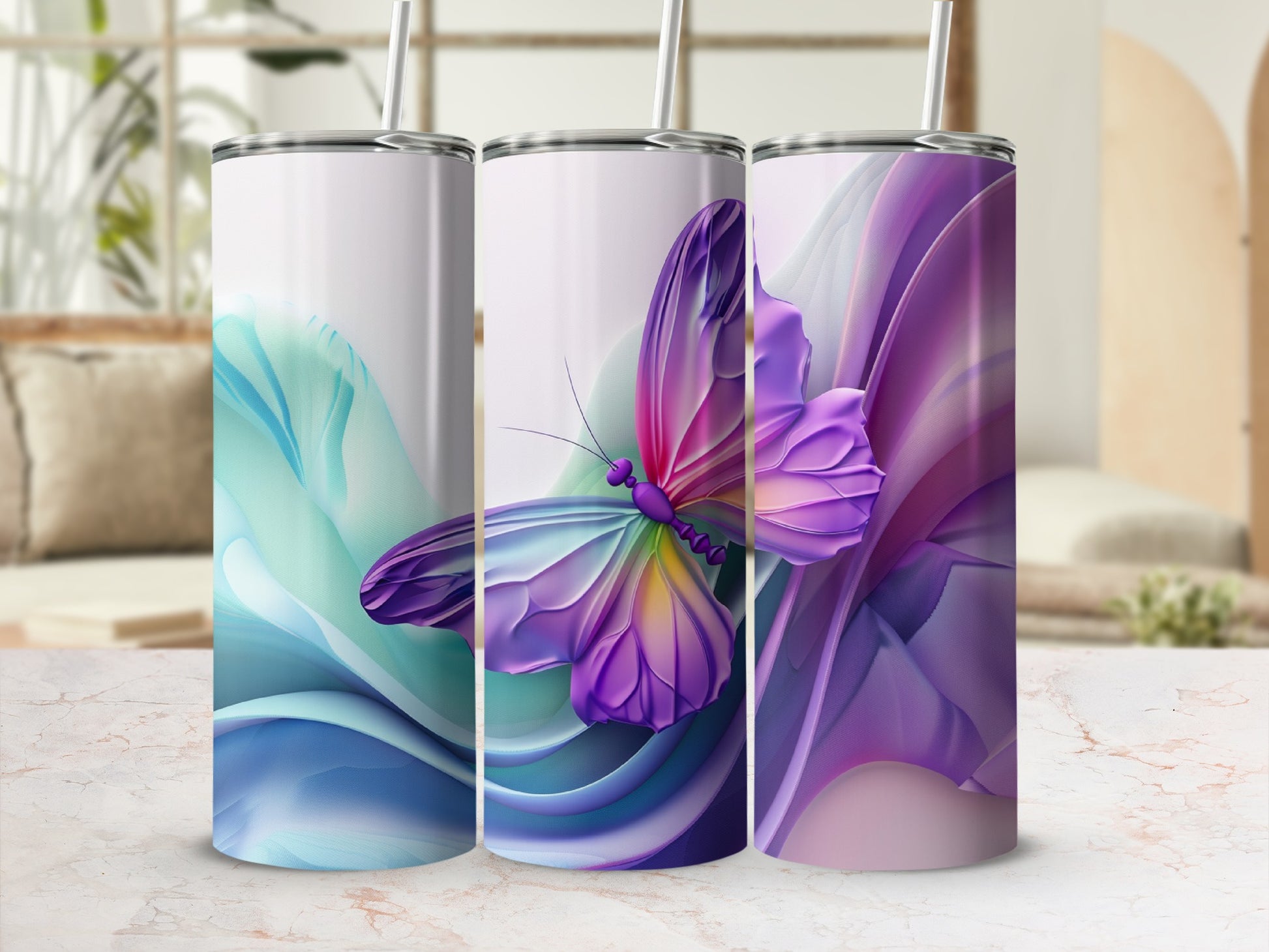 Vibrant Artistic Butterfly Design Tumbler Flask Cup