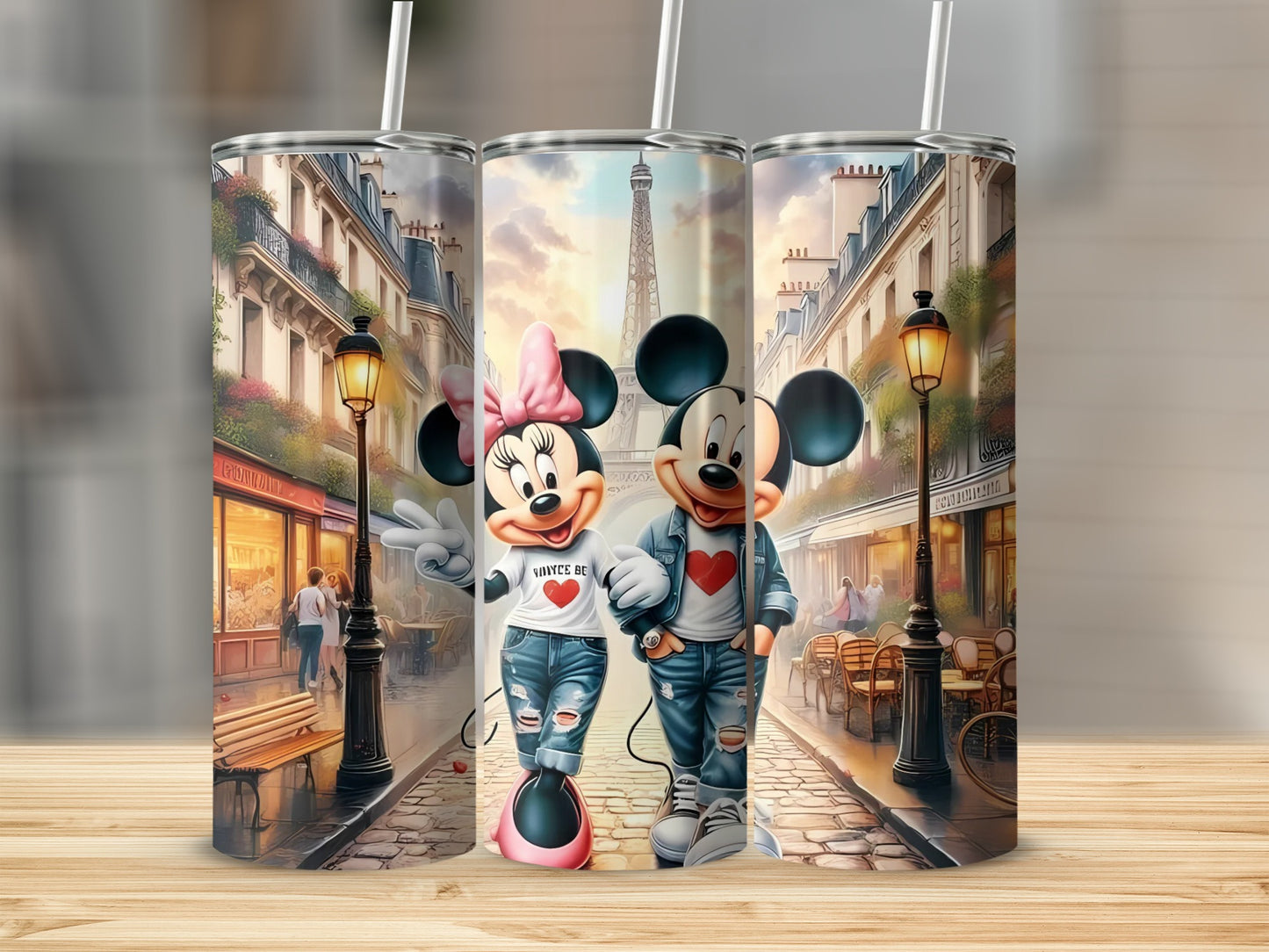 Mickey and Minnie Mouse Parisian Street Design Tumbler