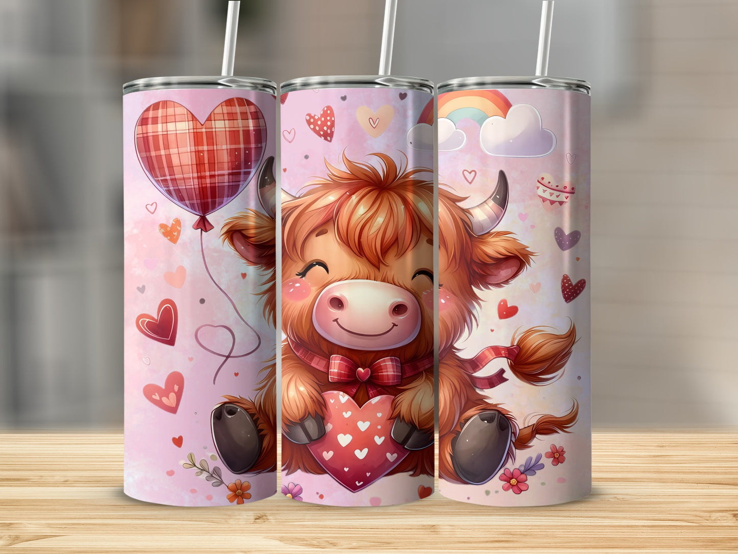 Adorable Cow Holding Heart Balloon Tumbler Cup