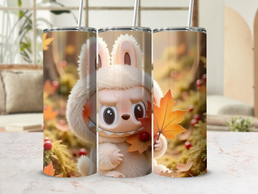 Adorable Cartoon Bunny Autumn Leaves Tumbler Cup