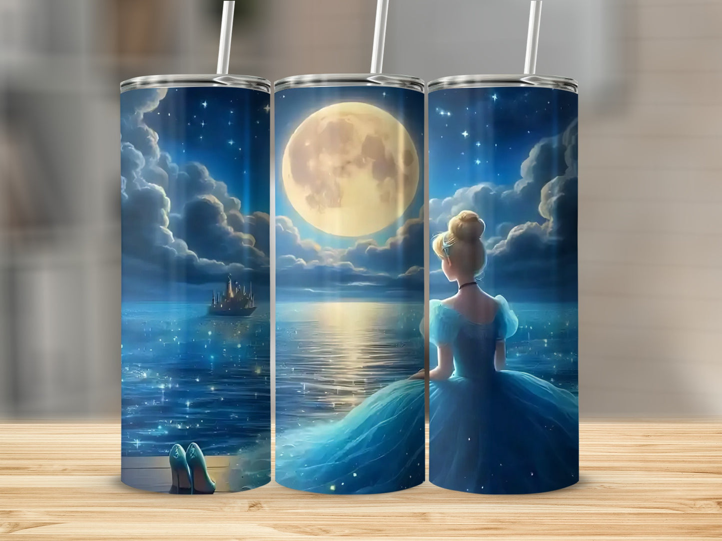 Cinderella Blue Castle Moonlit Night Tumbler Drinkware