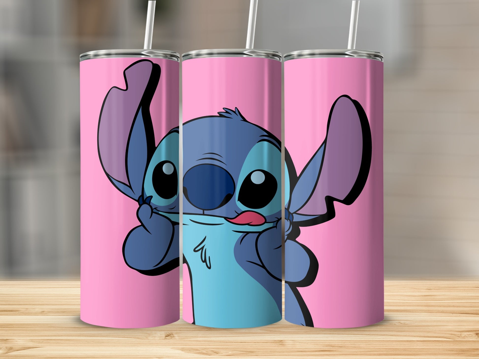 Cute Blue Alien Pink Background Design Tumbler