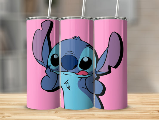 Cute Blue Alien Pink Background Design Tumbler