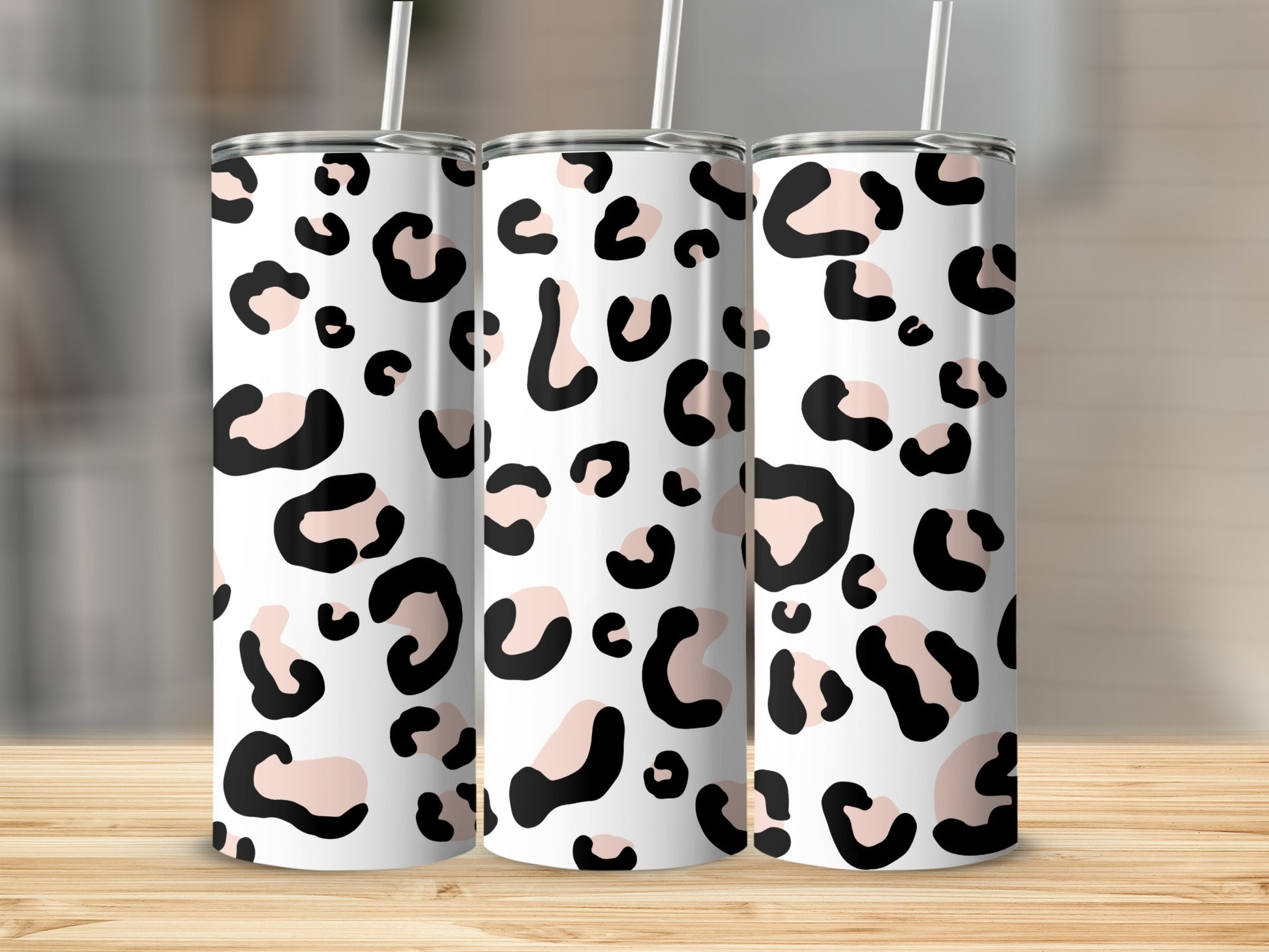 Stylish White and Black Leopard Print Tumbler