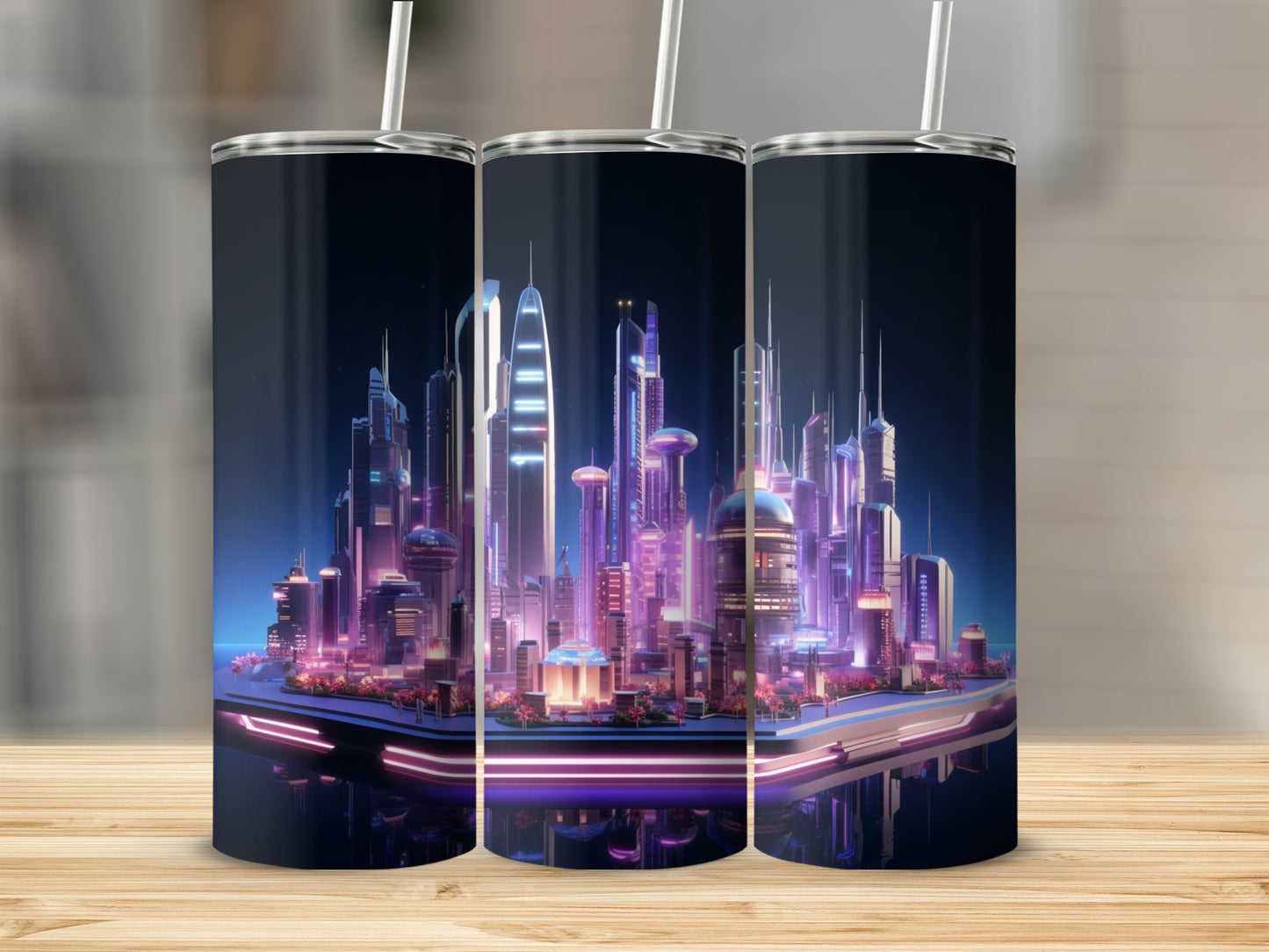 Futuristic Neon Cityscape Design Tumbler