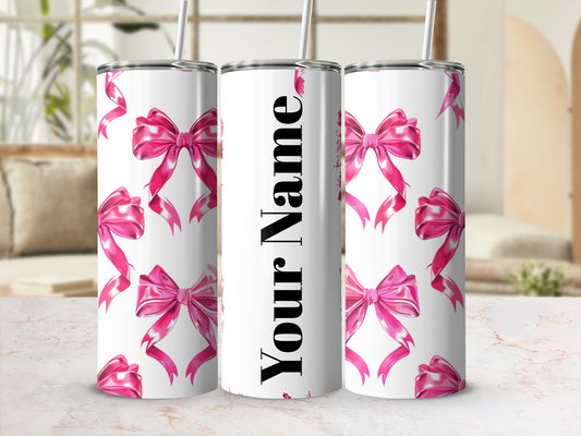 Personalized Tumbler with Pink Ribbon Design 20oz