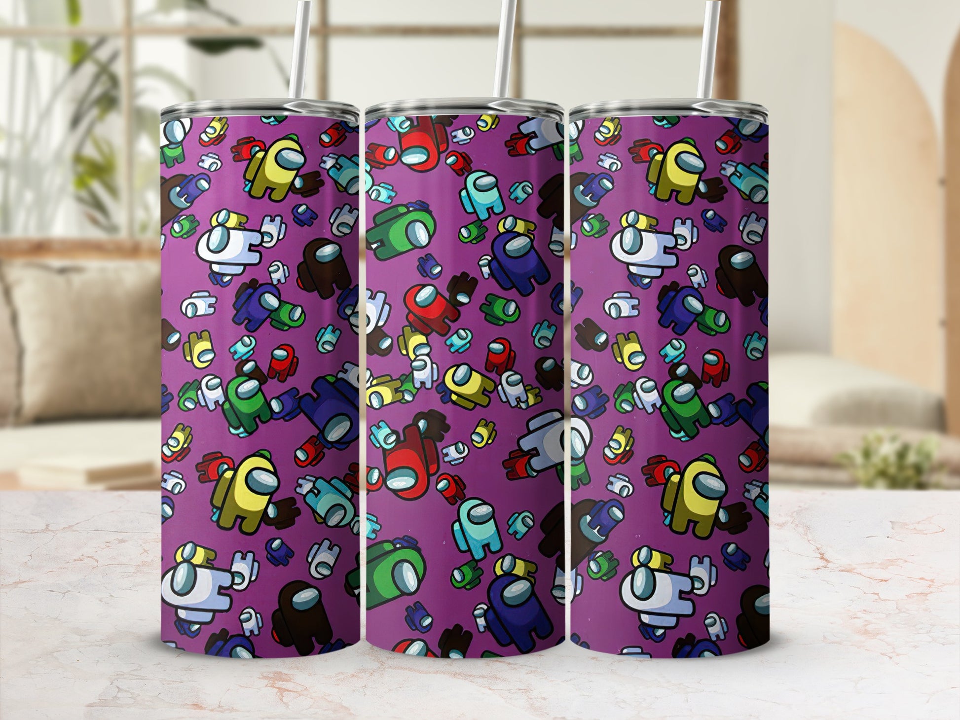 Colorful Among Us Character Pattern Tumbler