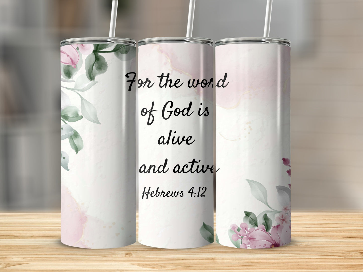 Floral Design Tumbler with Inspirational Bible Verse