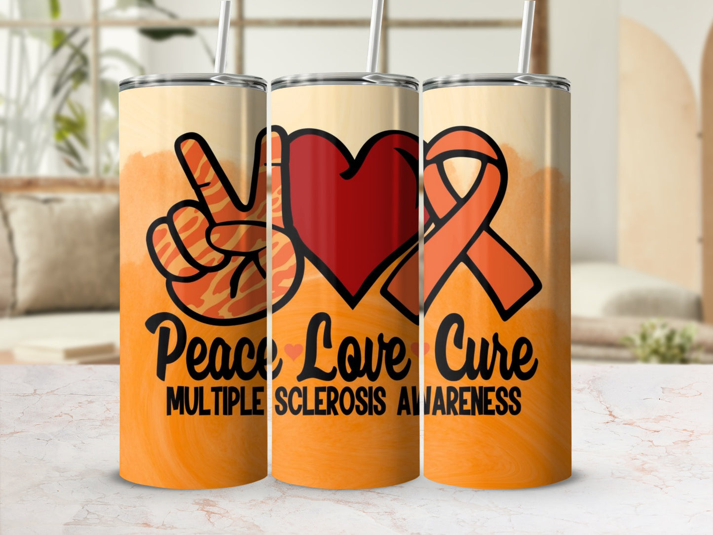 Peace Love Cure Multiple Sclerosis Awareness Tumbler