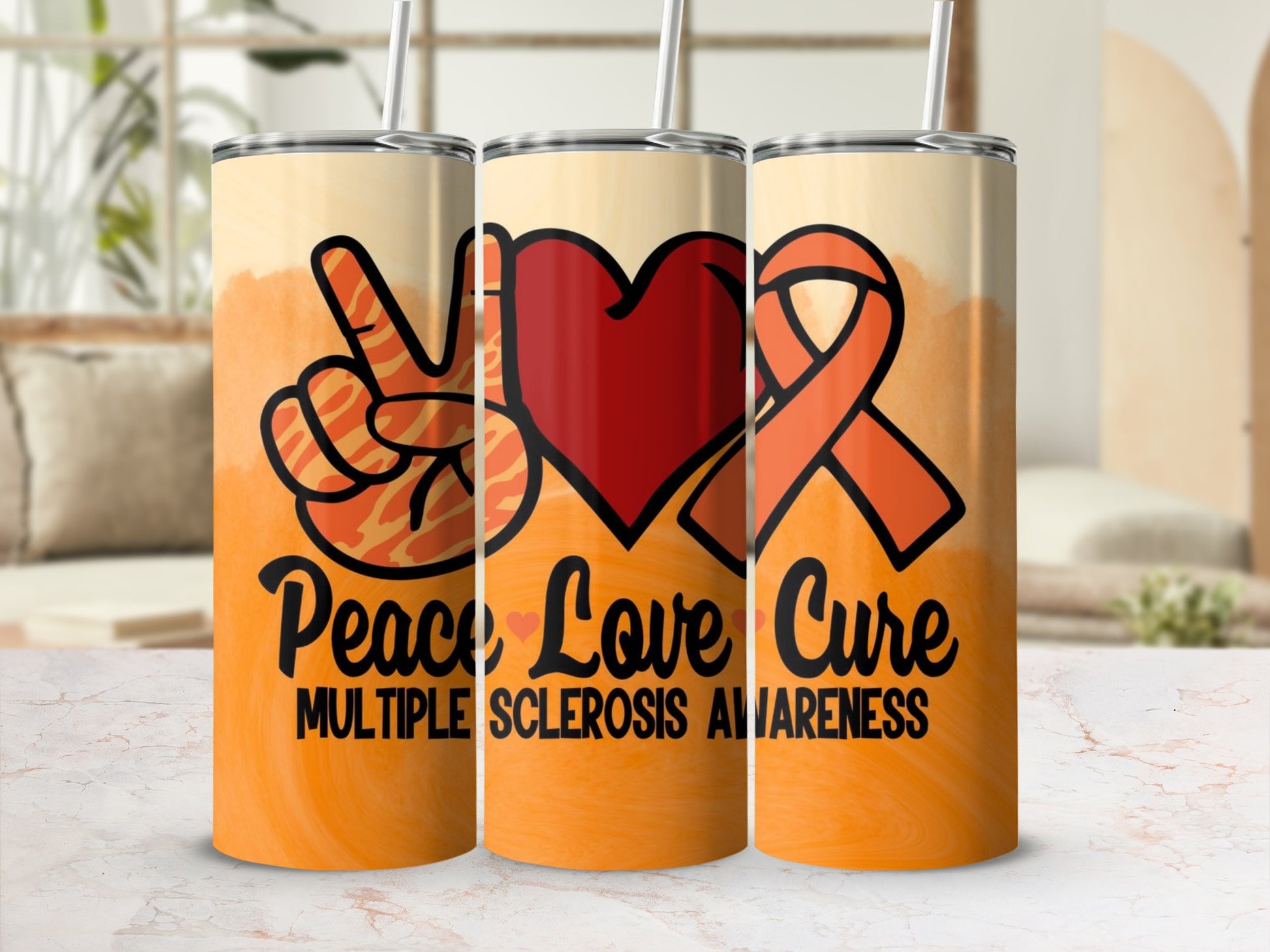 Peace Love Cure Multiple Sclerosis Awareness Tumbler