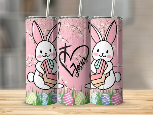 Cute Easter Bunny Jesus Tumbler with Eggs design