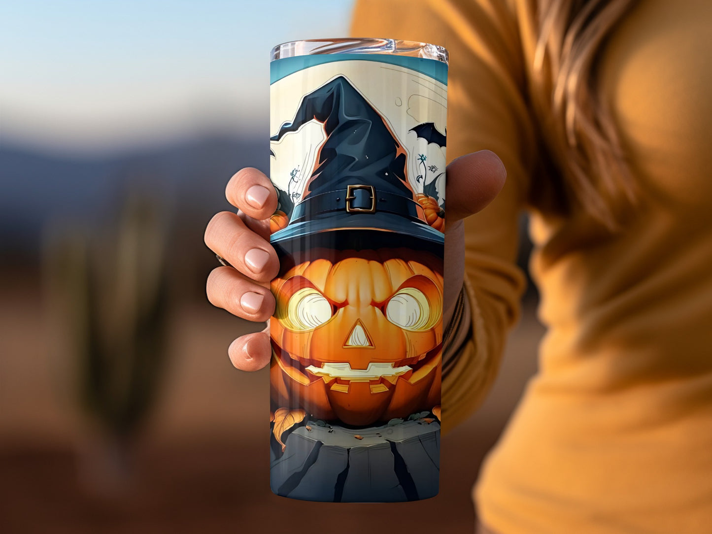 Spooky Jack-O'-Lantern Witch Hat Halloween Tumbler