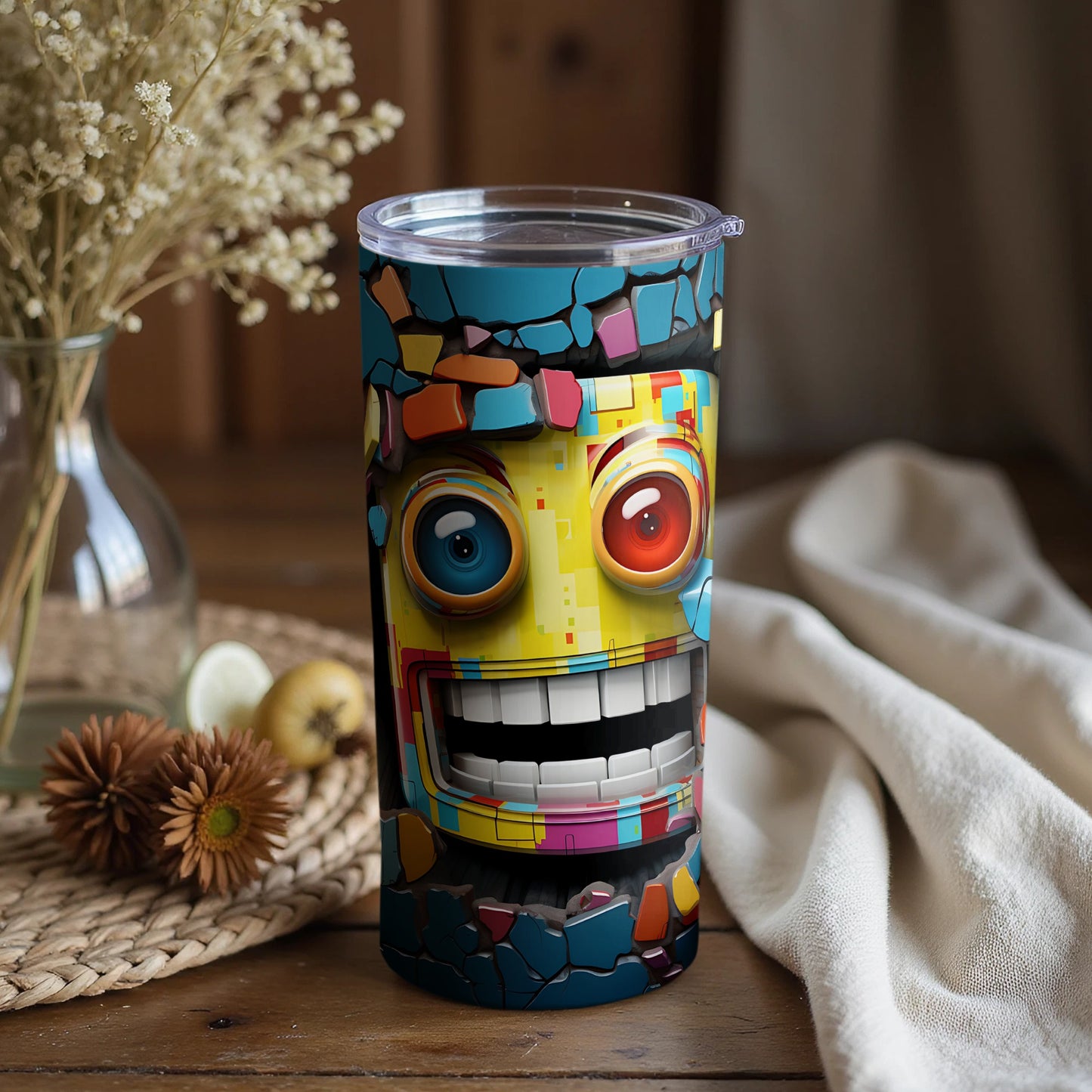 Colorful Abstract Robot Face Design Tumbler