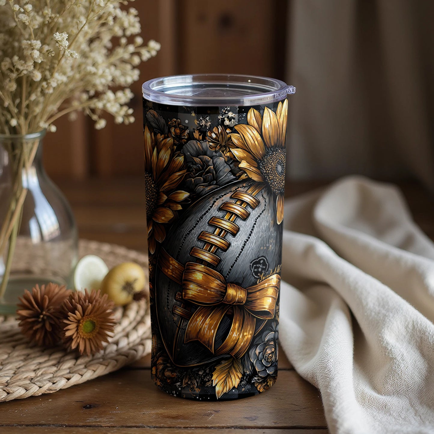 Vintage Football and Sunflower Tumbler Design