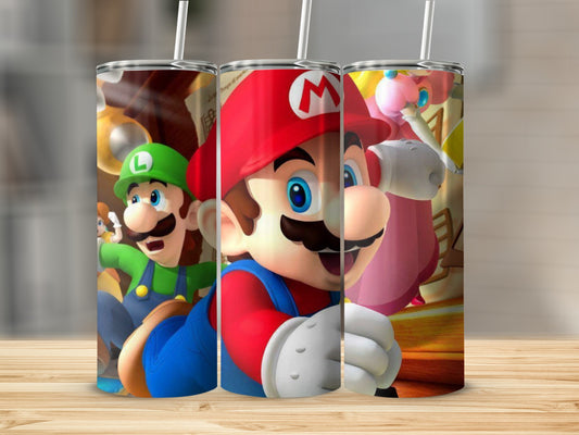 Mario Luigi and Peach Characters on a Tumbler Cup