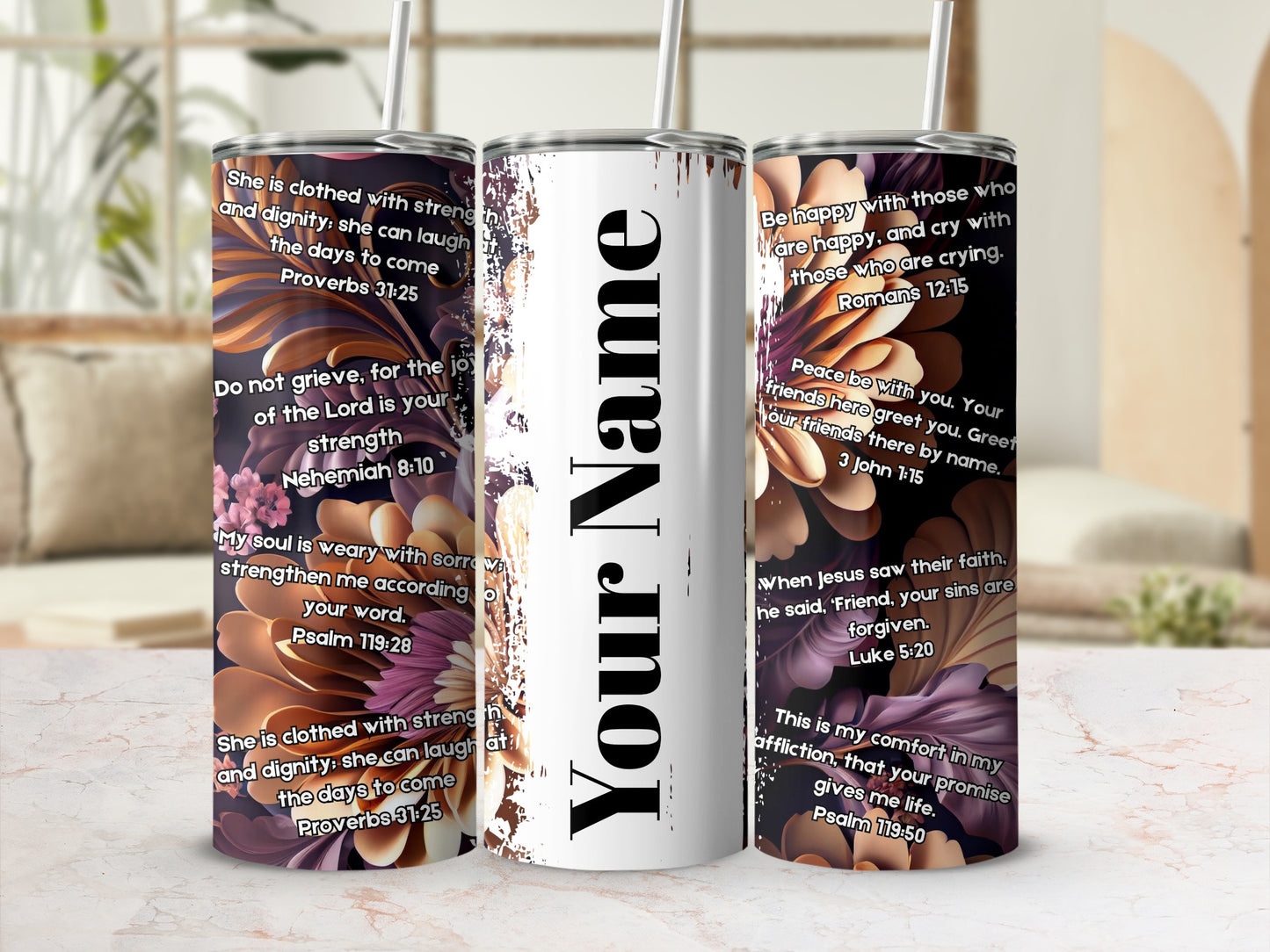 Personalized Bible Verses Floral Insulated Tumbler
