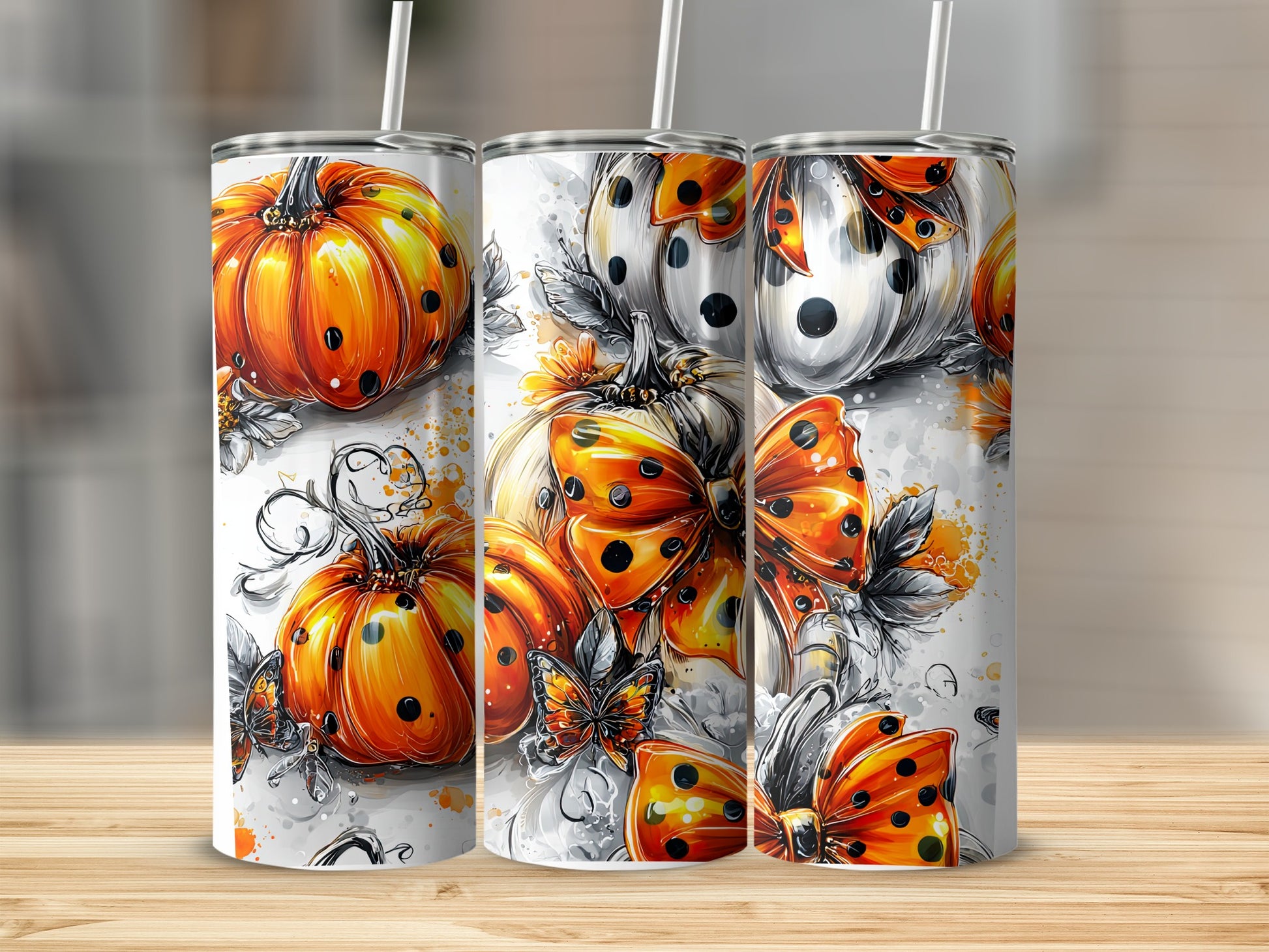Pumpkin Ladybug and Butterfly Themed Tumbler