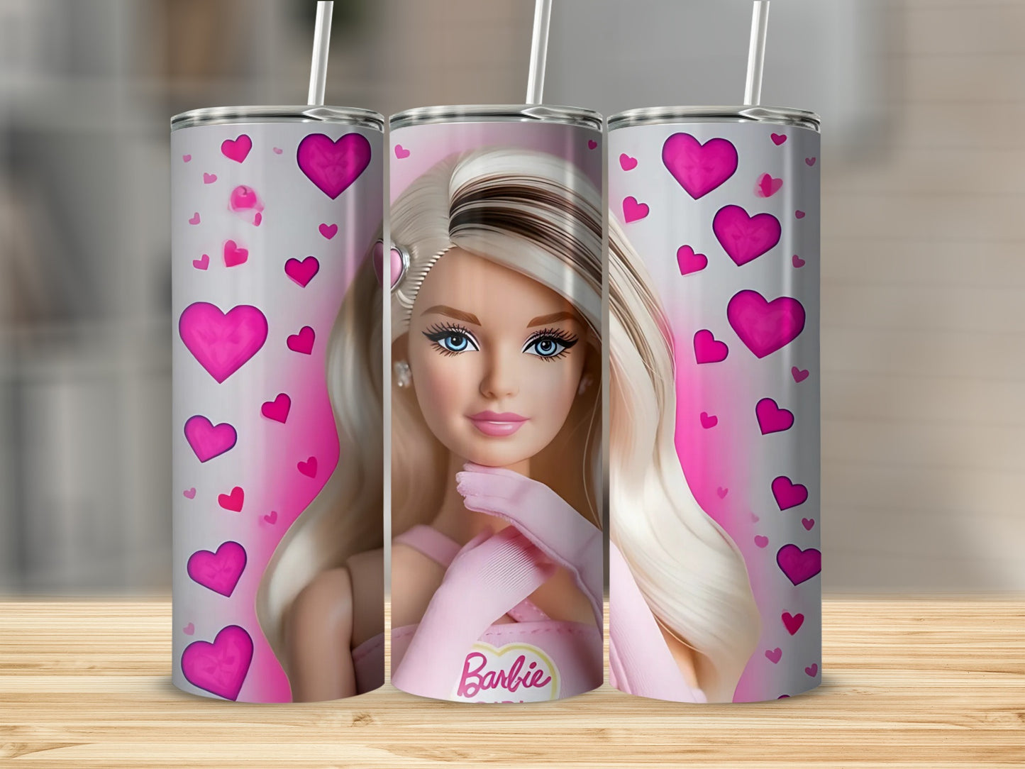 Barbie Pink Heart Design with Straw Tumbler