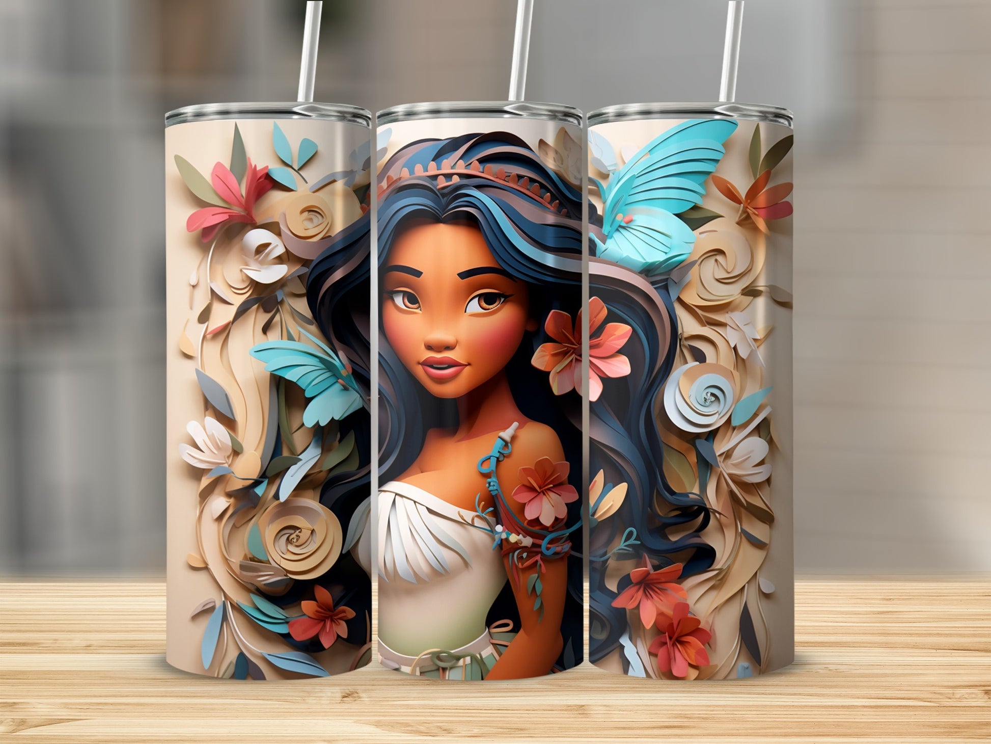 Vibrant Floral and Butterfly Art Tumbler Design