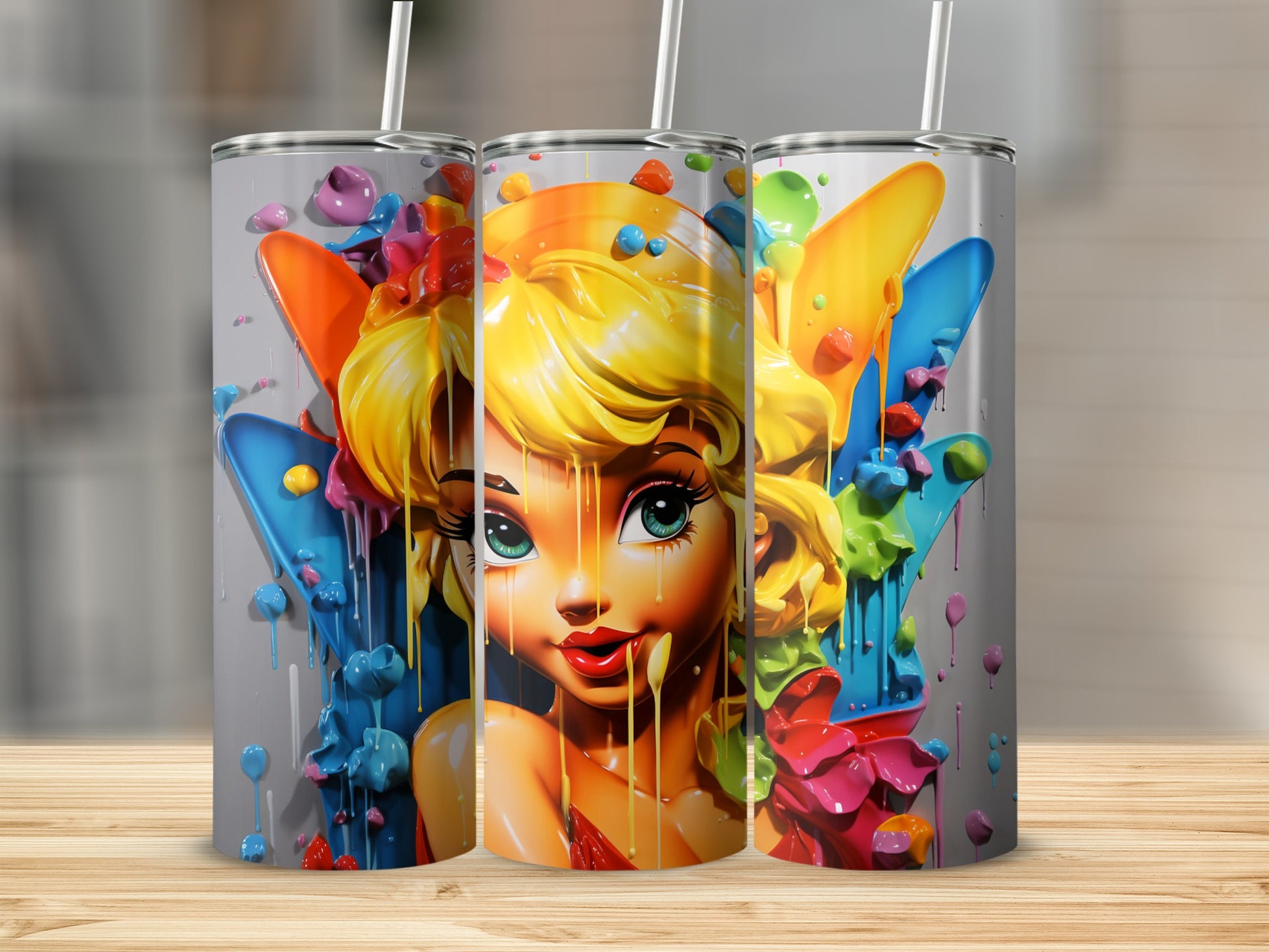 Colorful Dripping Cartoon Girl Print Tumbler Flask