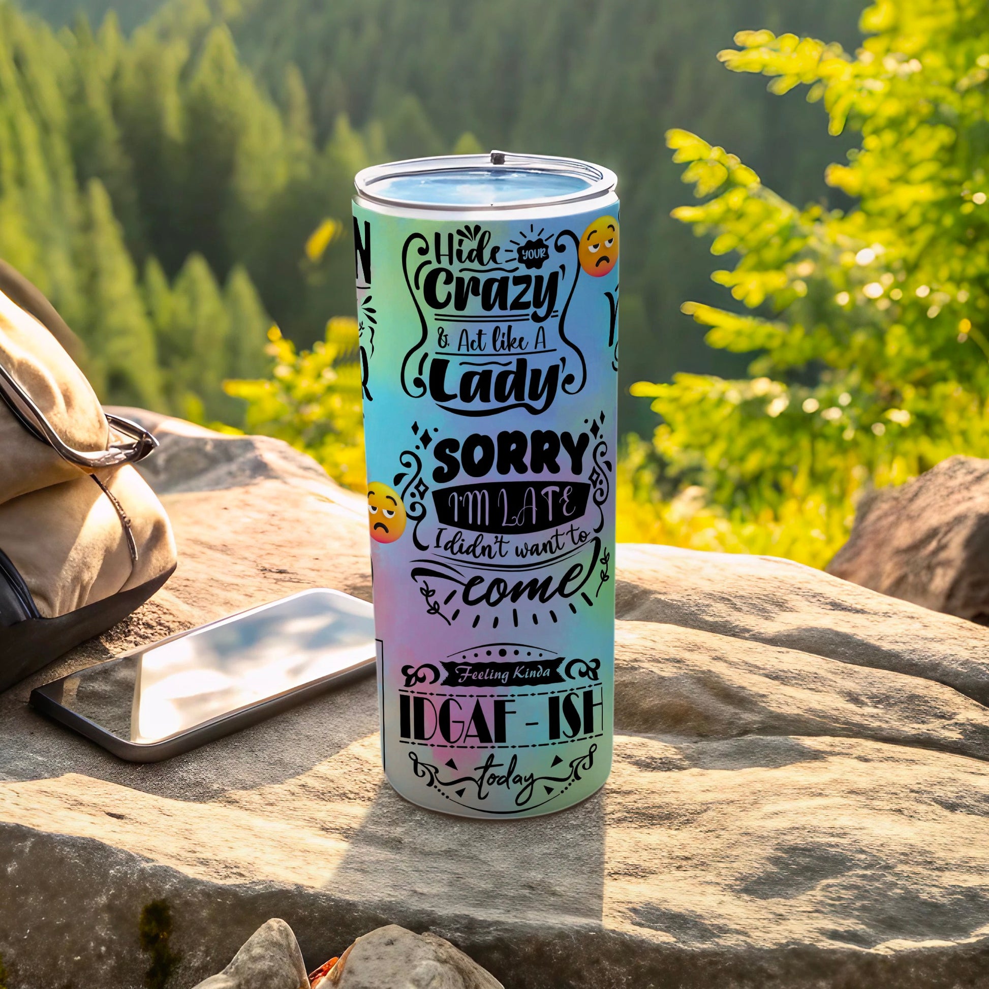 Hide Your Crazy Lady Coffee Travel Mug with Emojis
