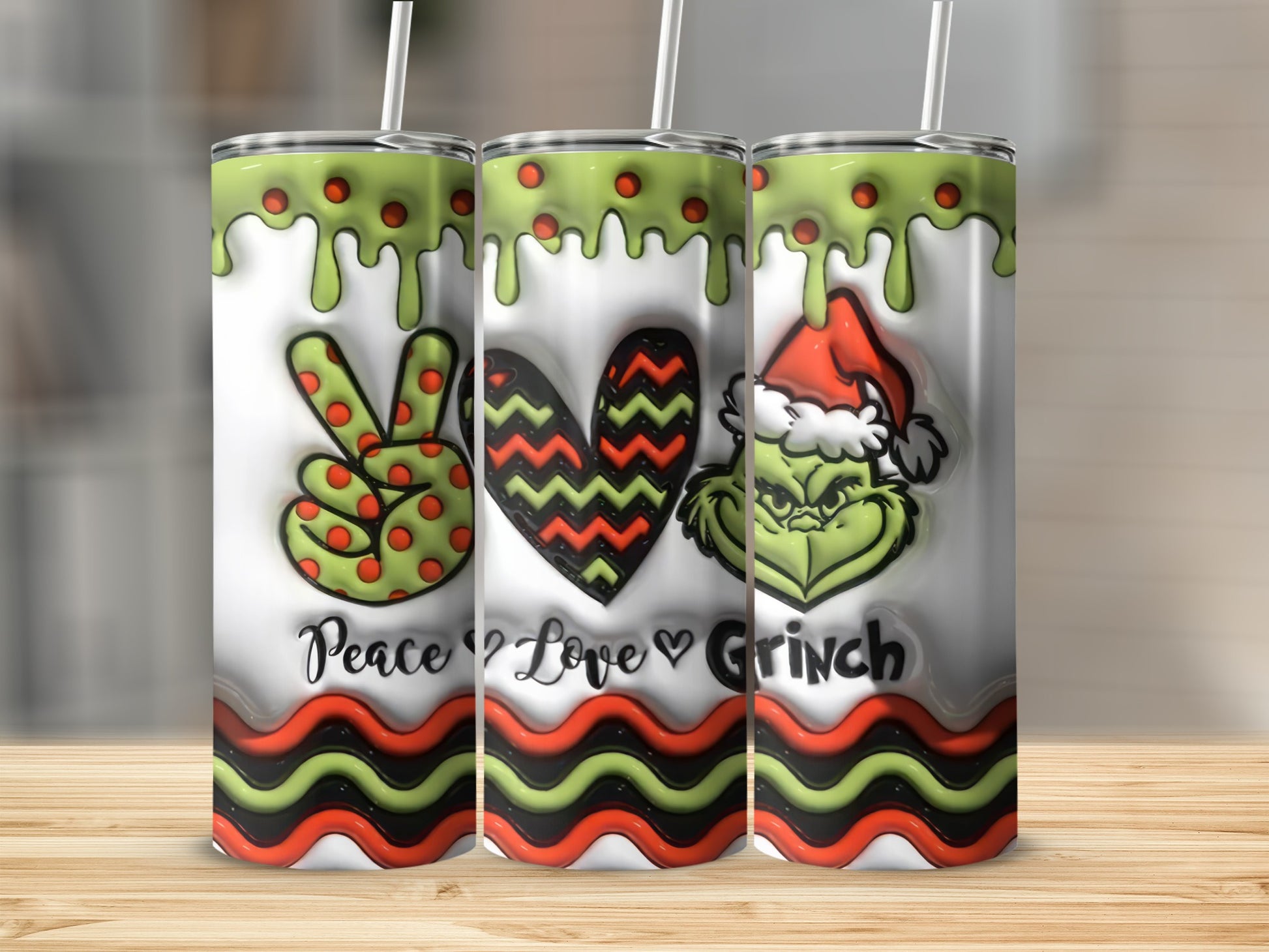 Peace Love Grinch Themed Holiday Tumbler Mug